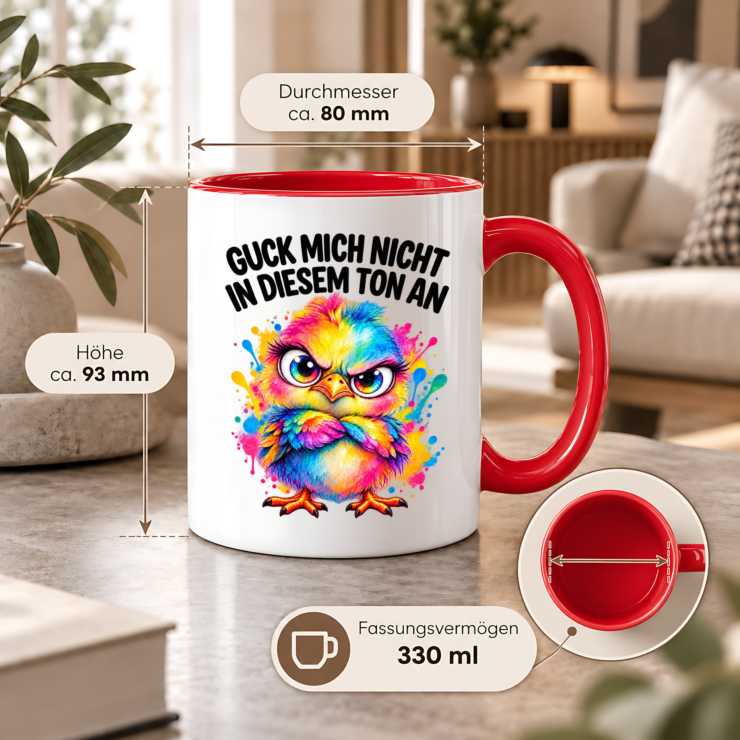 Herzbotschaft Tasse Guck mich nicht so an lustiger Spruch 330 ml