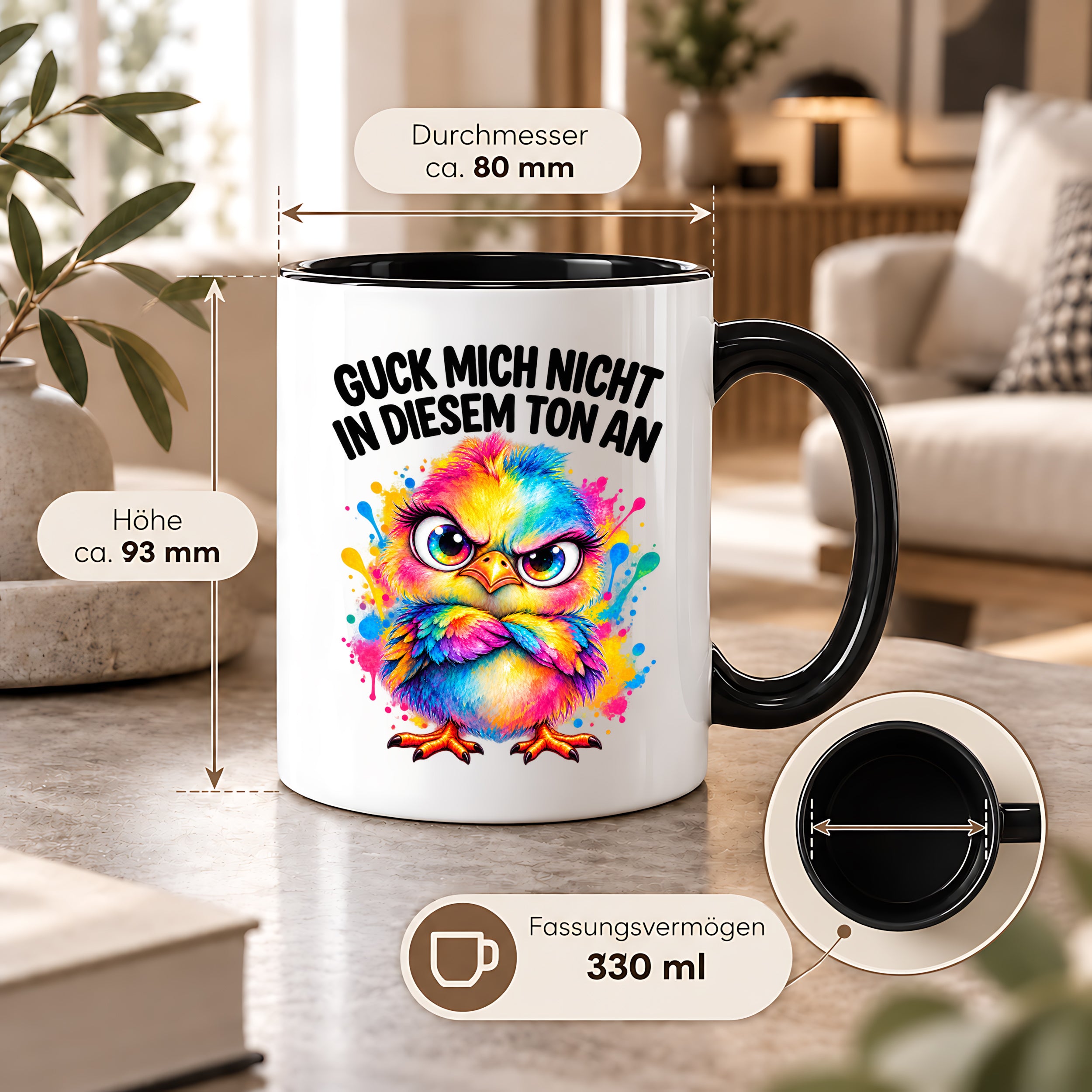 Herzbotschaft Tasse Guck mich nicht so an lustiger Spruch 330 ml