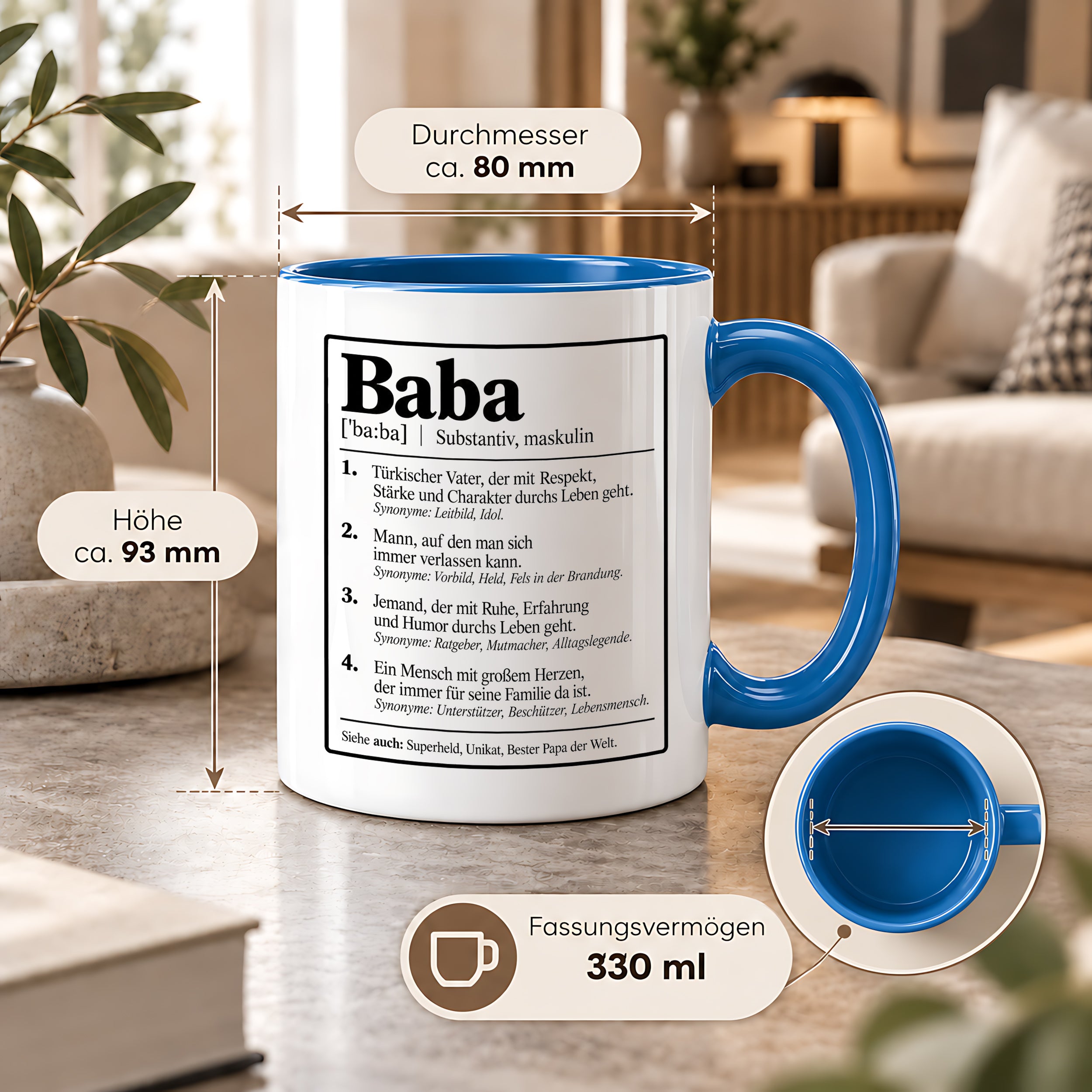 Herzbotschaft Baba Tasse Türkischer Vater Geschenk 330 ml