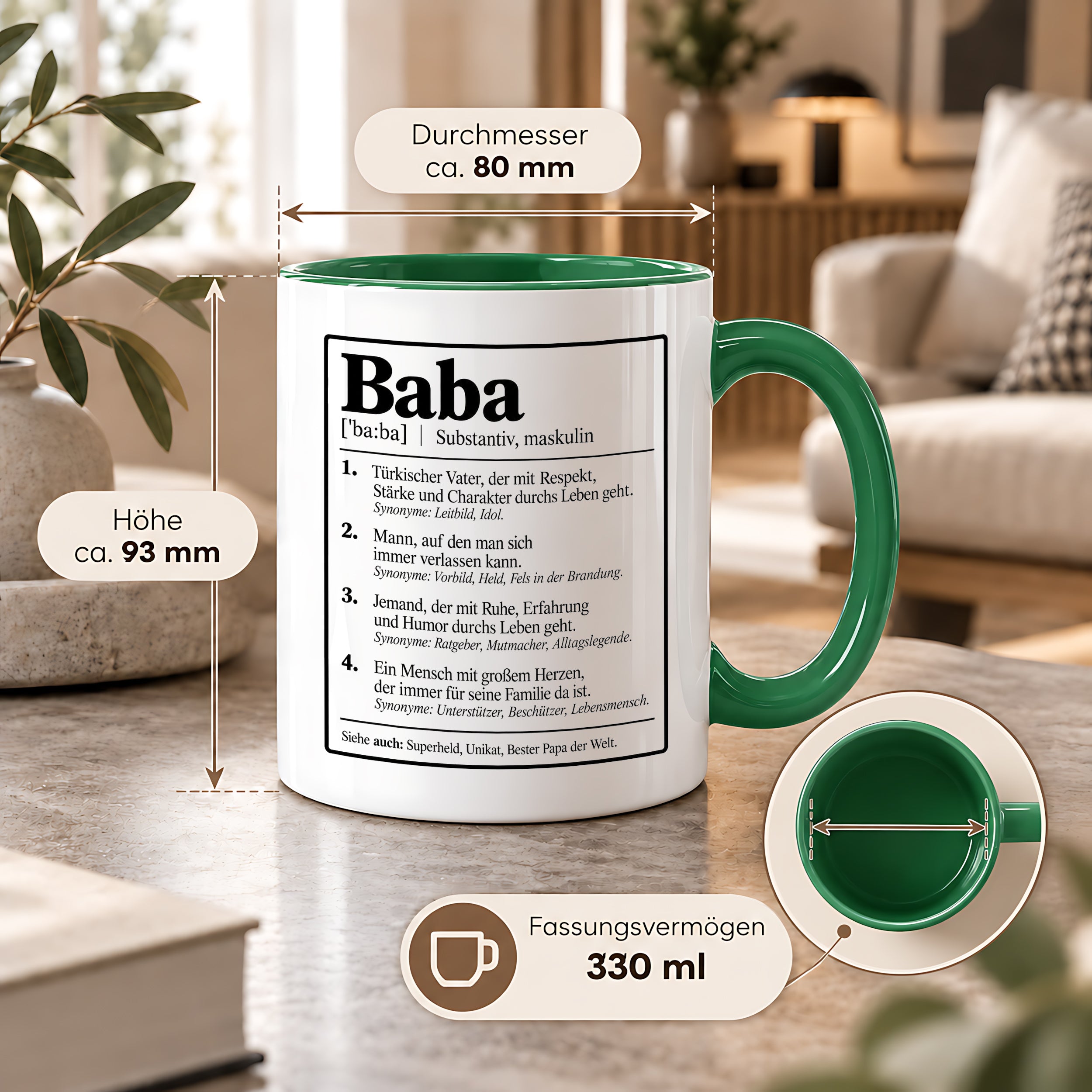 Herzbotschaft Baba Tasse Türkischer Vater Geschenk 330 ml