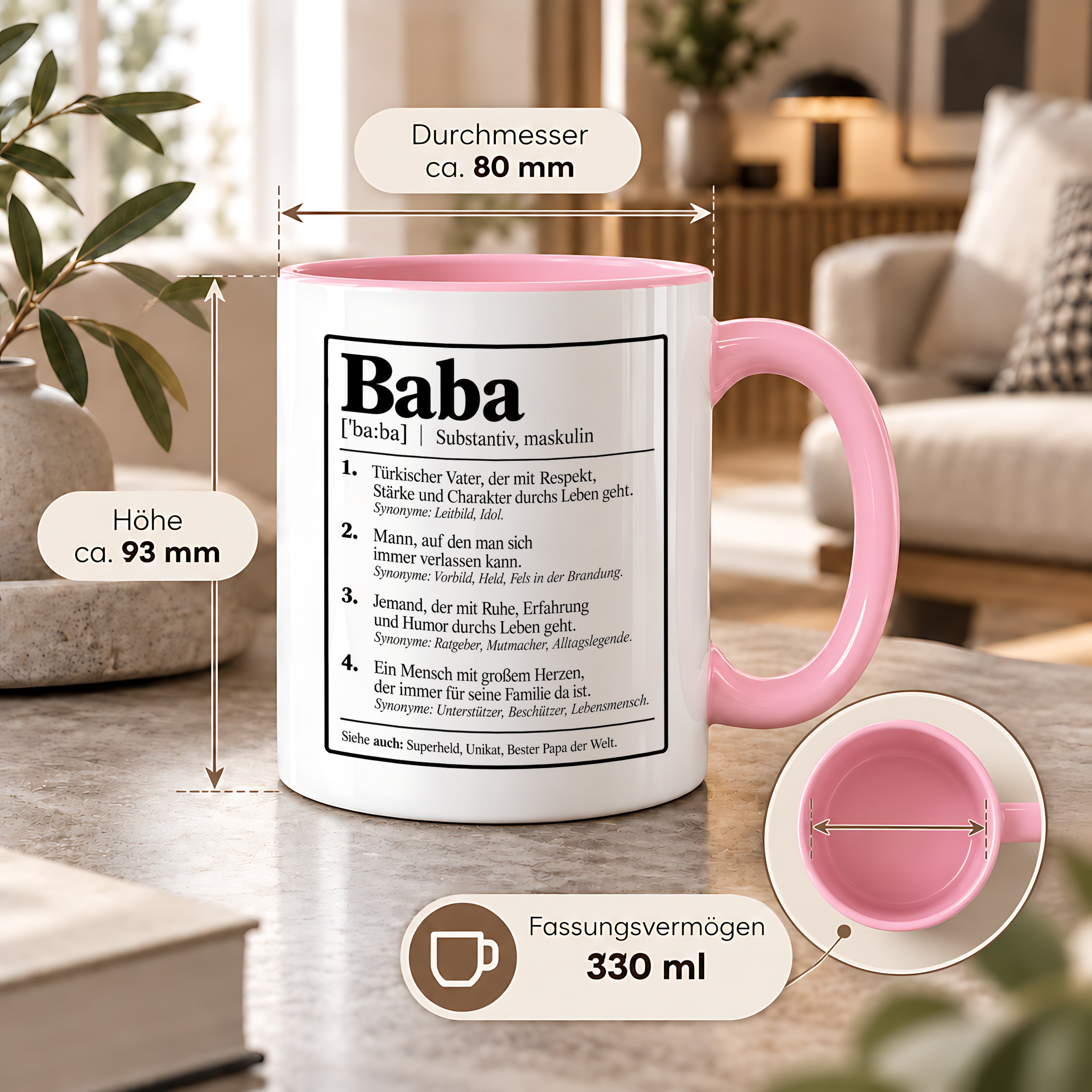 Herzbotschaft Baba Tasse Türkischer Vater Geschenk 330 ml