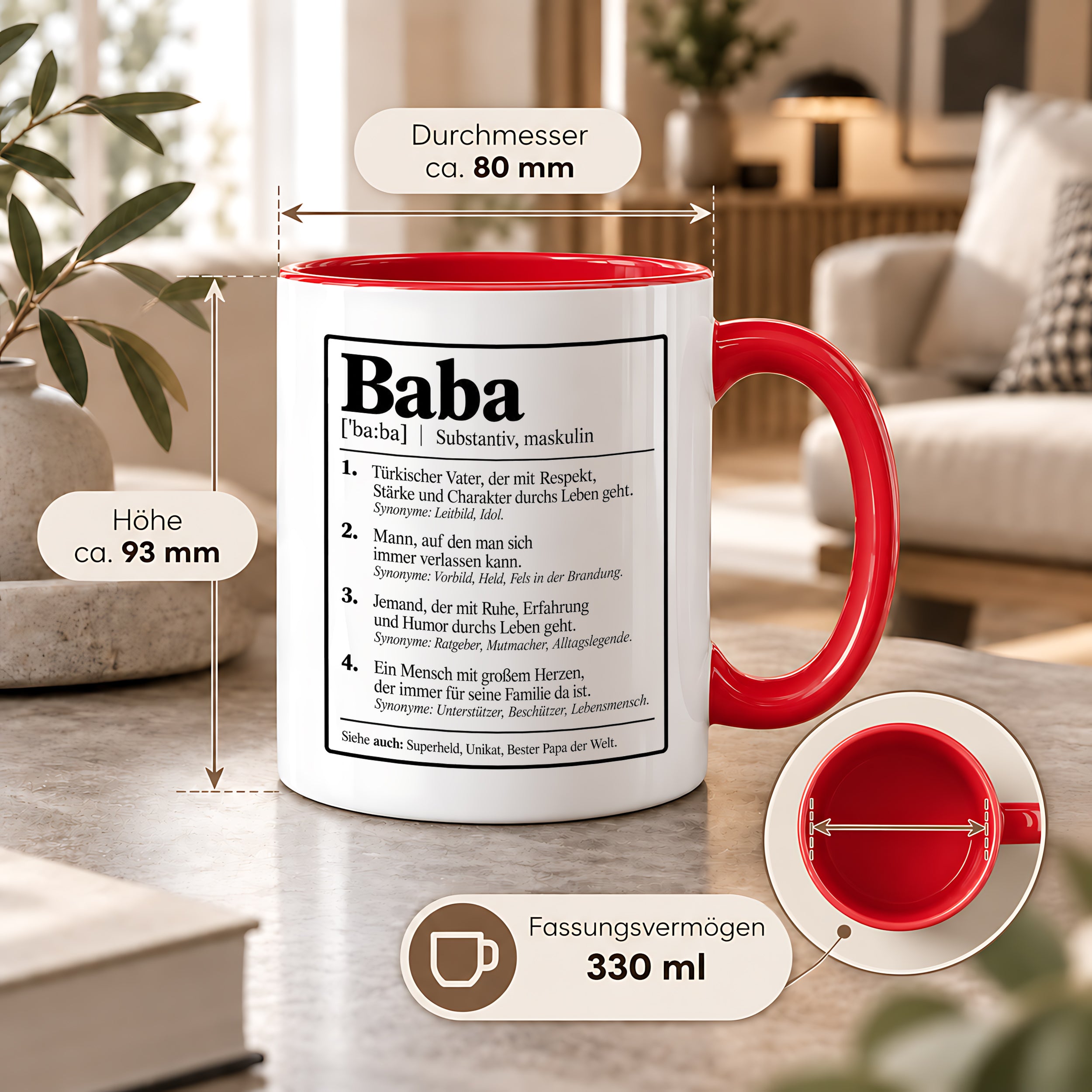 Herzbotschaft Baba Tasse Türkischer Vater Geschenk 330 ml