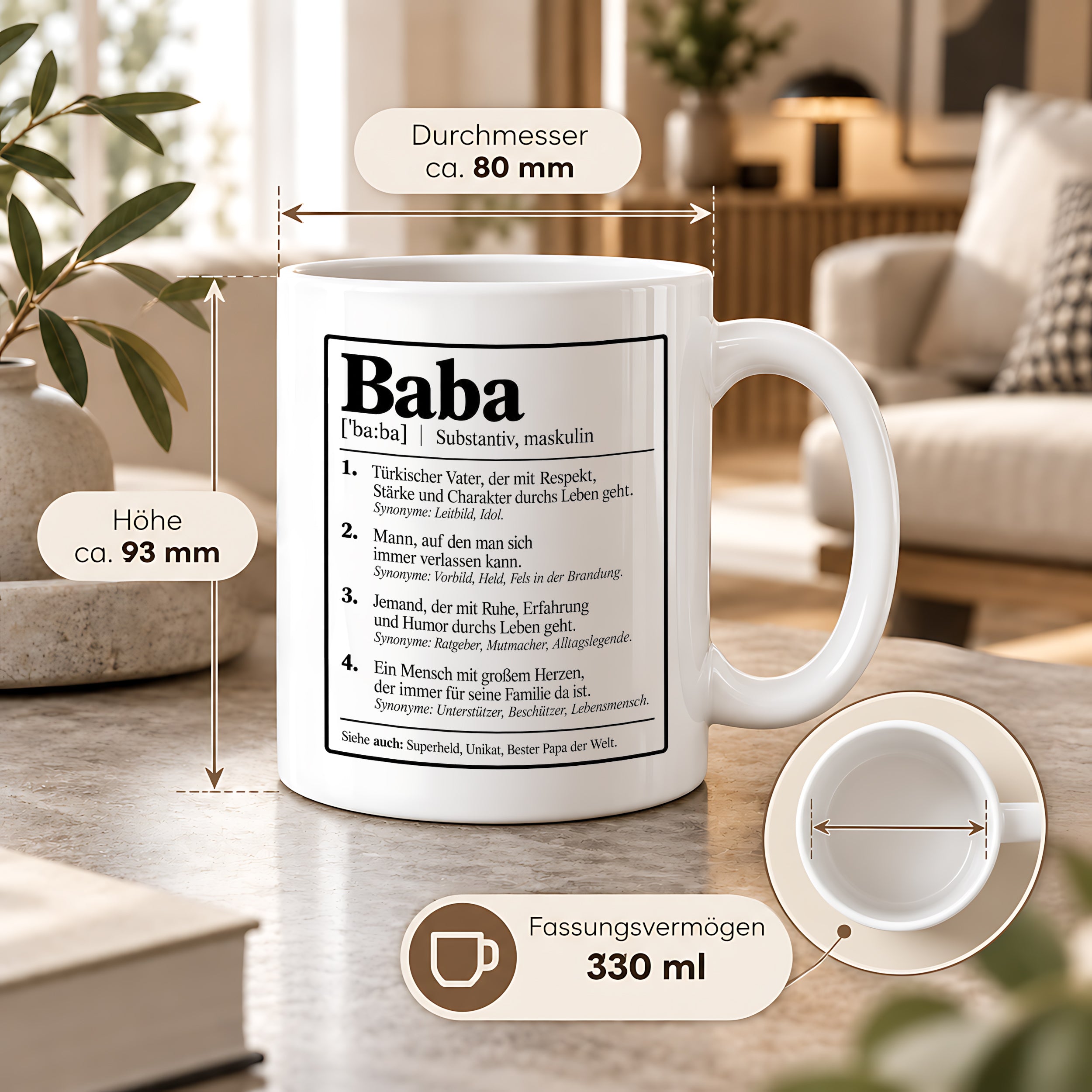 Herzbotschaft Baba Tasse Türkischer Vater Geschenk 330 ml