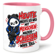 Herzbotschaft Tasse Menschen schubsen lustiger Panda Spruch 330 ml