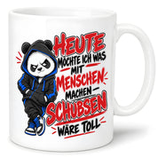 Herzbotschaft Tasse Menschen schubsen lustiger Panda Spruch 330 ml
