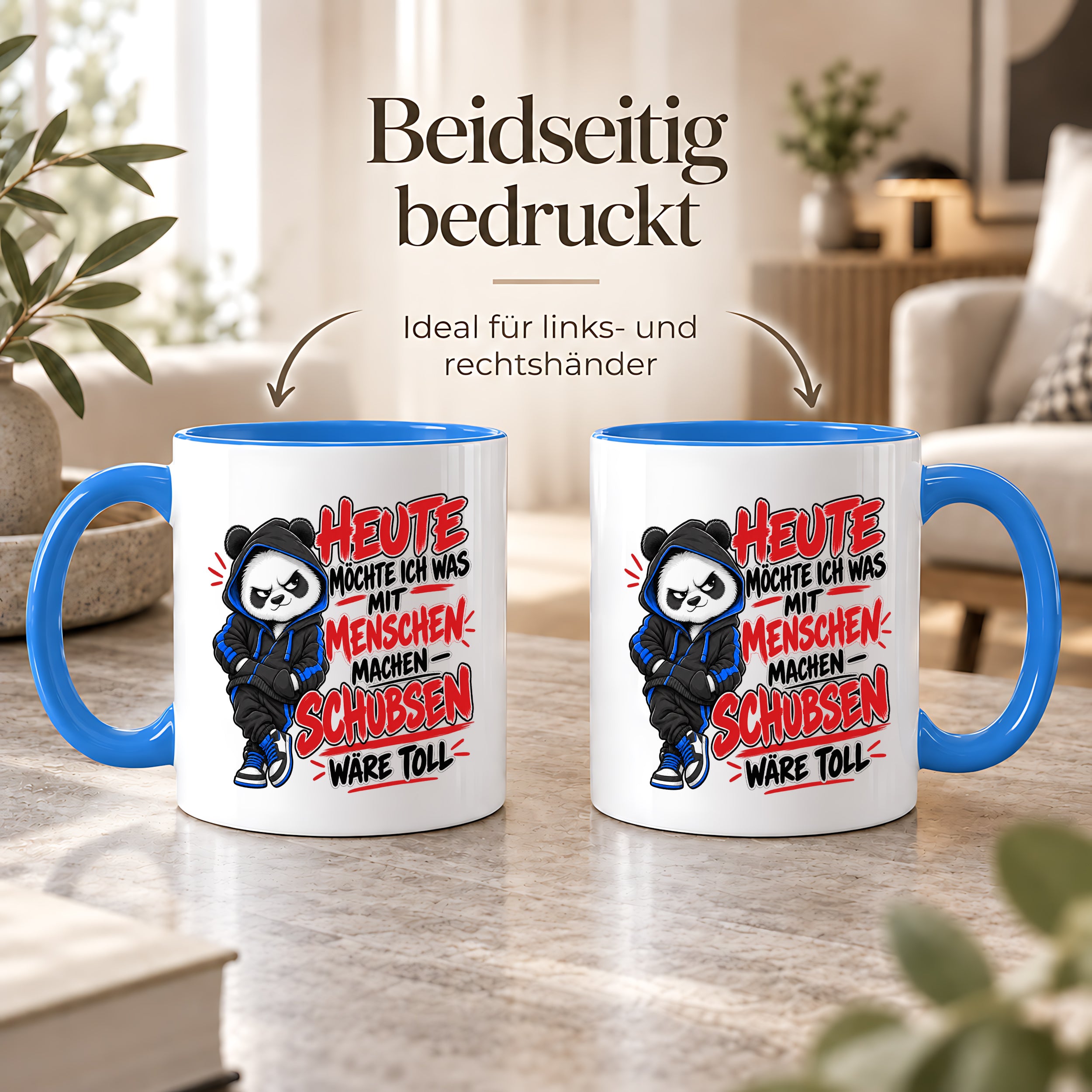 Herzbotschaft Tasse Menschen schubsen lustiger Panda Spruch 330 ml