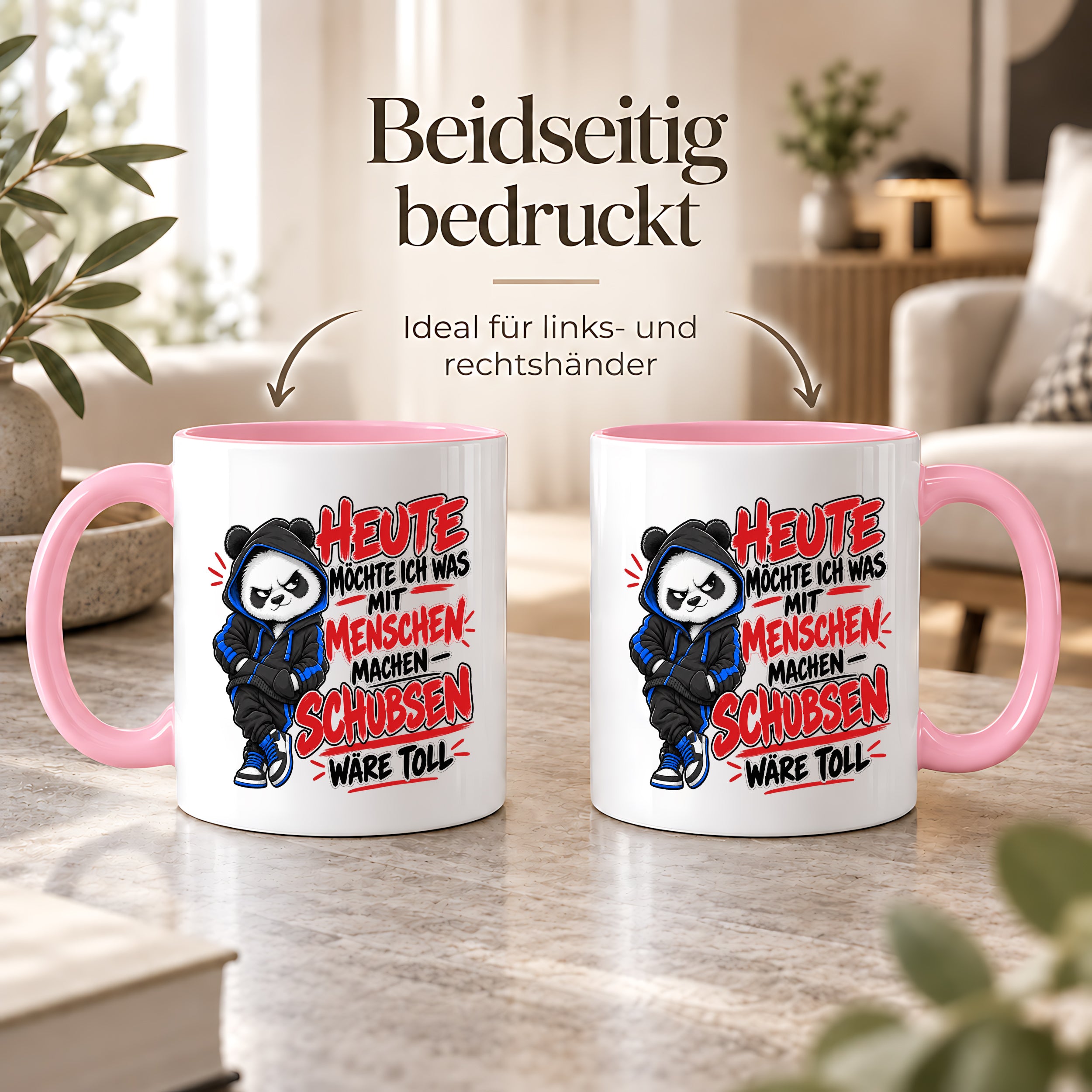 Herzbotschaft Tasse Menschen schubsen lustiger Panda Spruch 330 ml
