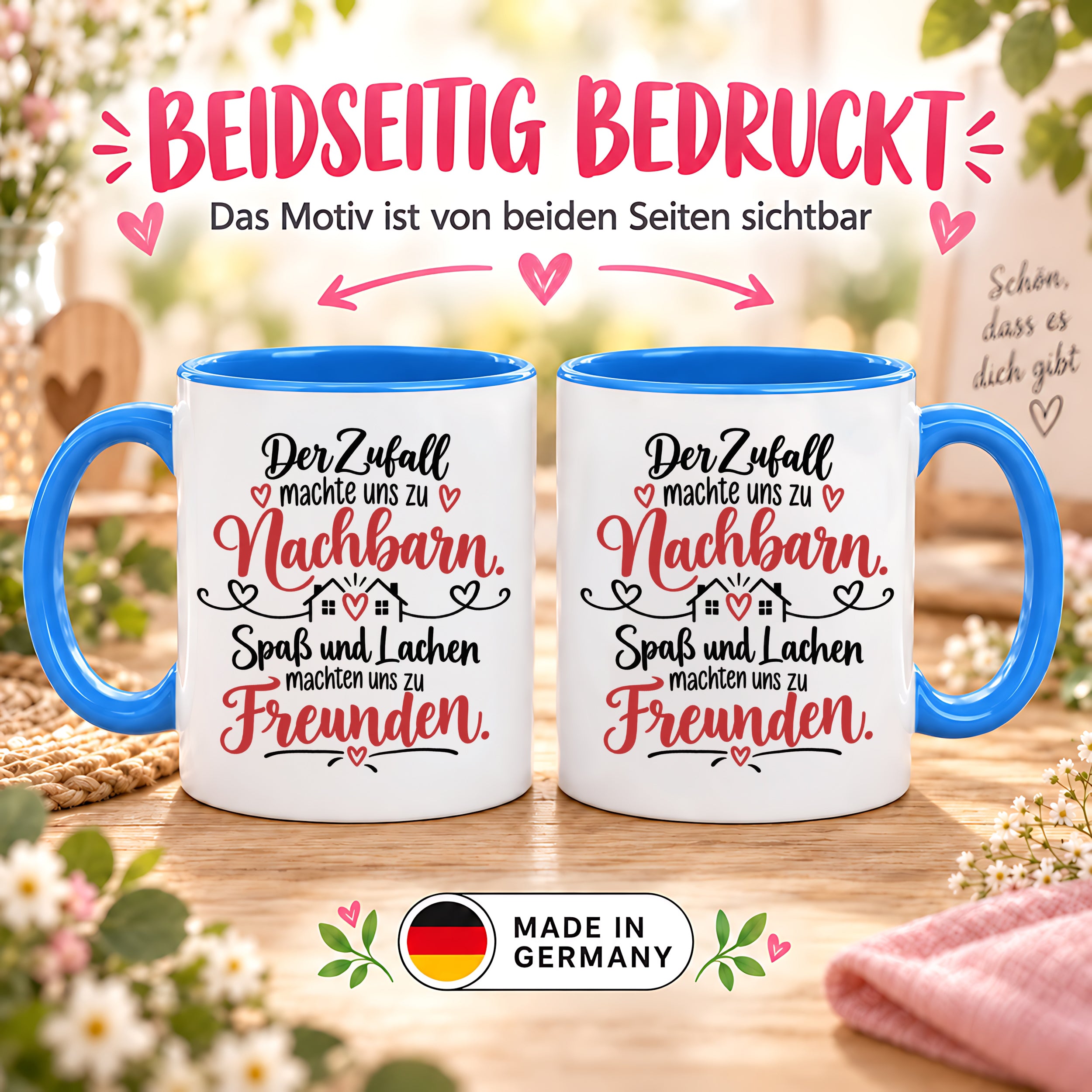 Herzbotschaft Tasse Nachbarn Freunde Geschenk Freundschaft 330 ml