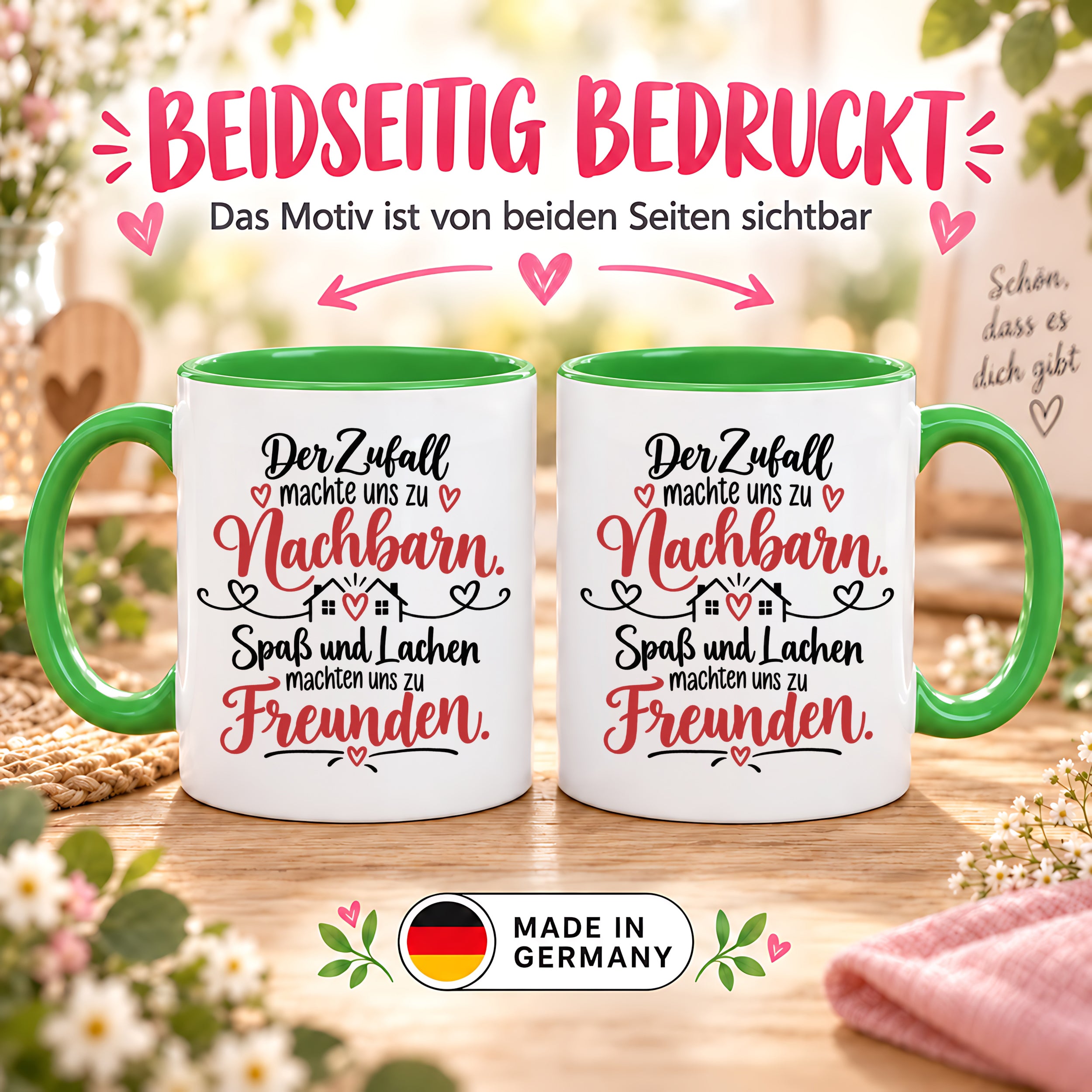 Herzbotschaft Tasse Nachbarn Freunde Geschenk Freundschaft 330 ml