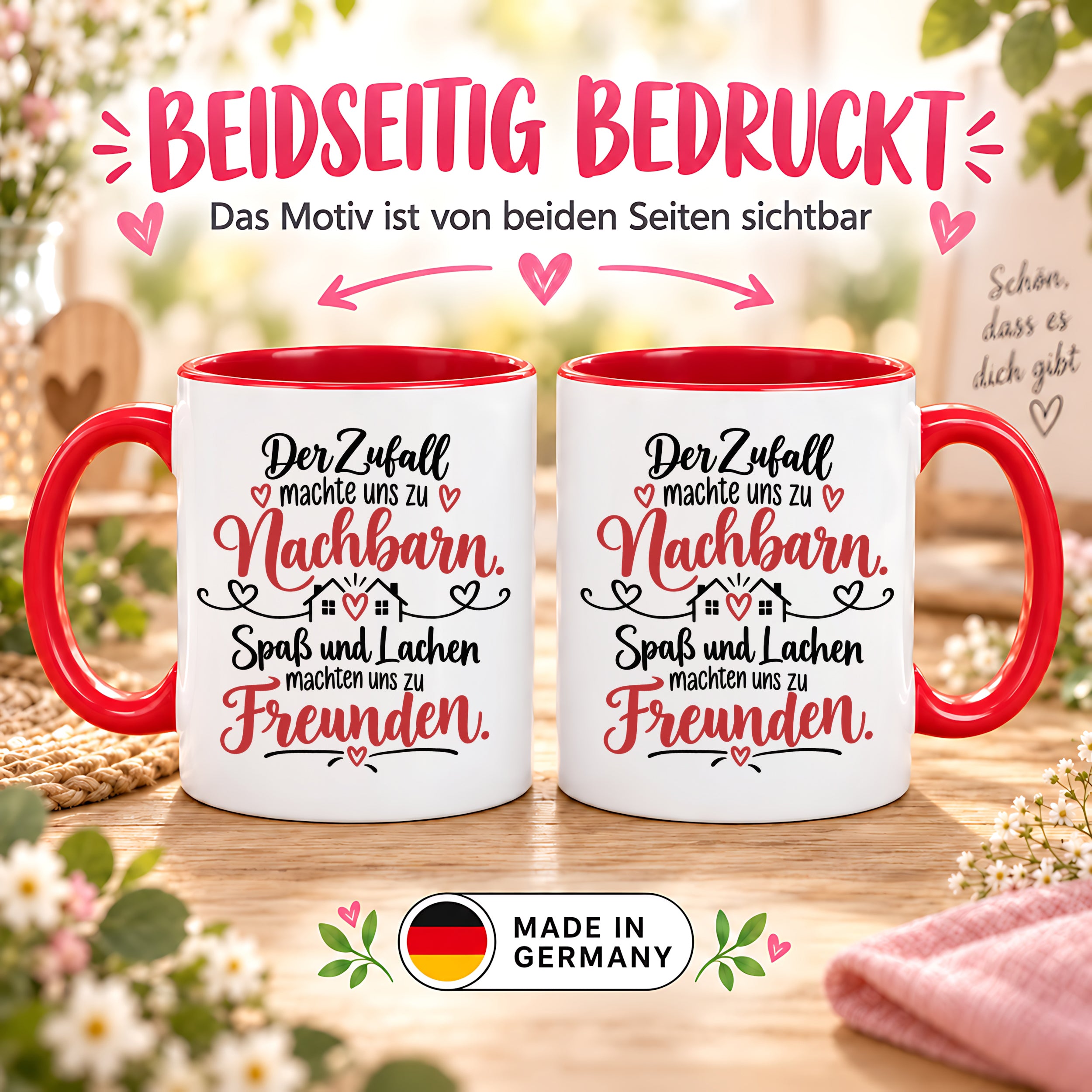Herzbotschaft Tasse Nachbarn Freunde Geschenk Freundschaft 330 ml
