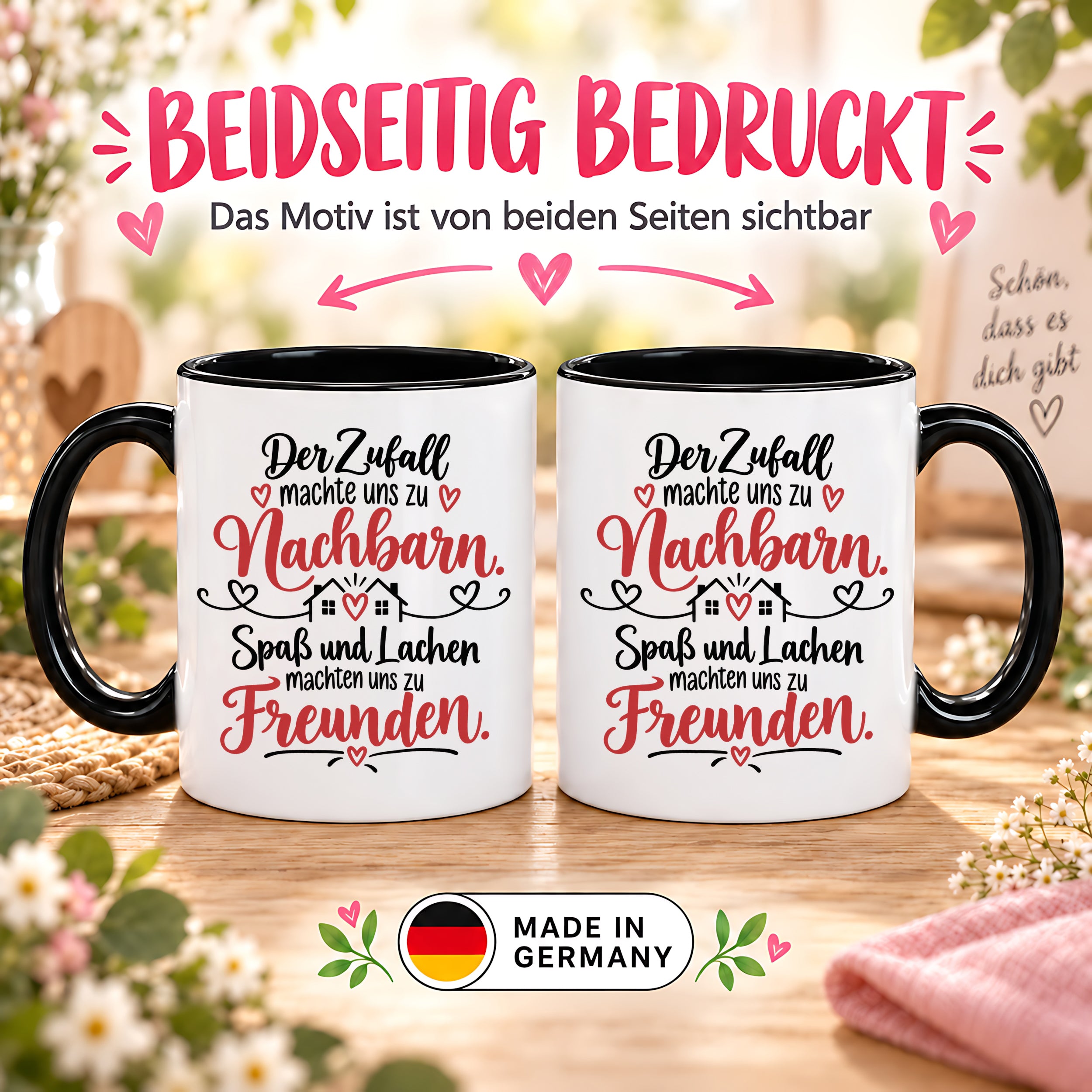 Herzbotschaft Tasse Nachbarn Freunde Geschenk Freundschaft 330 ml