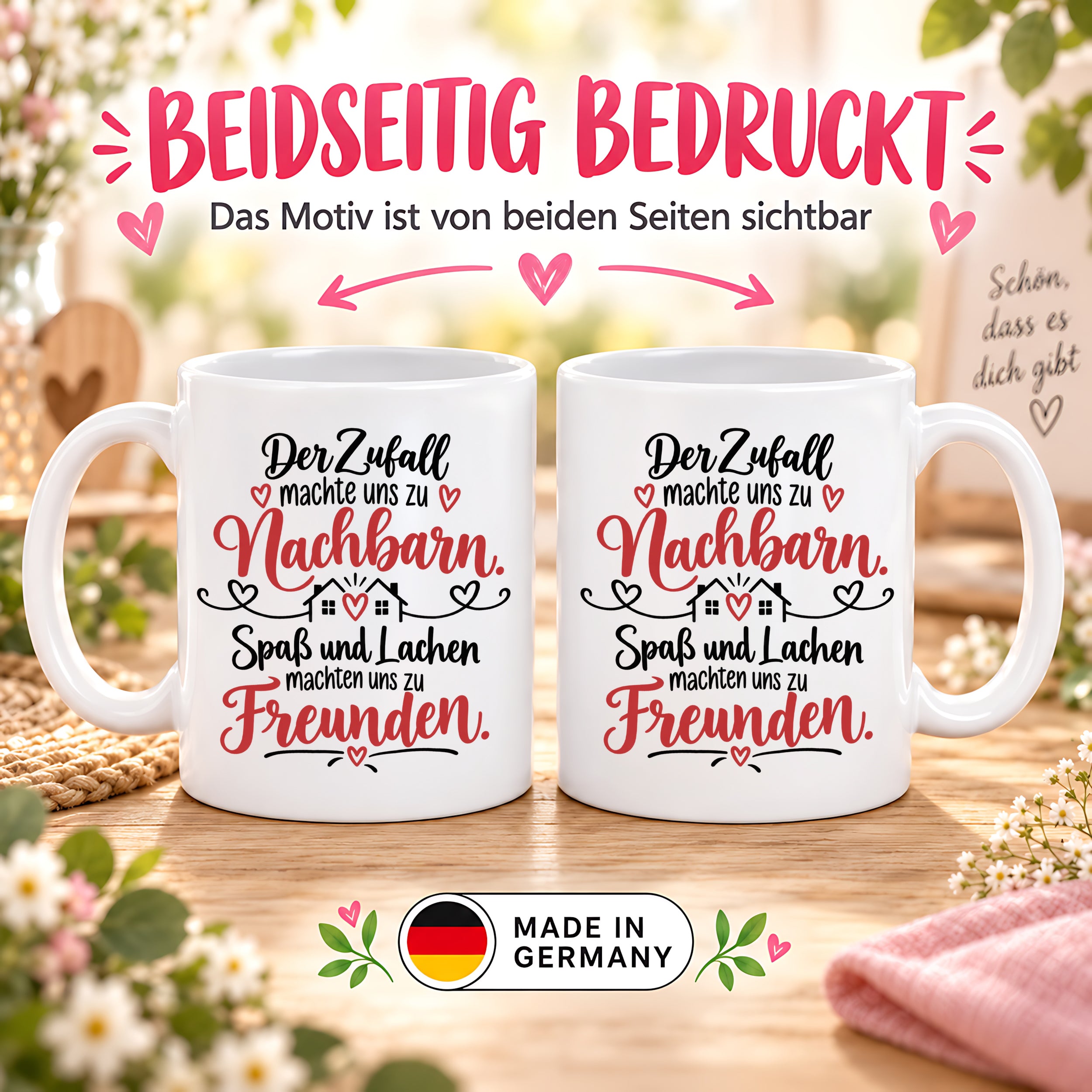 Herzbotschaft Tasse Nachbarn Freunde Geschenk Freundschaft 330 ml