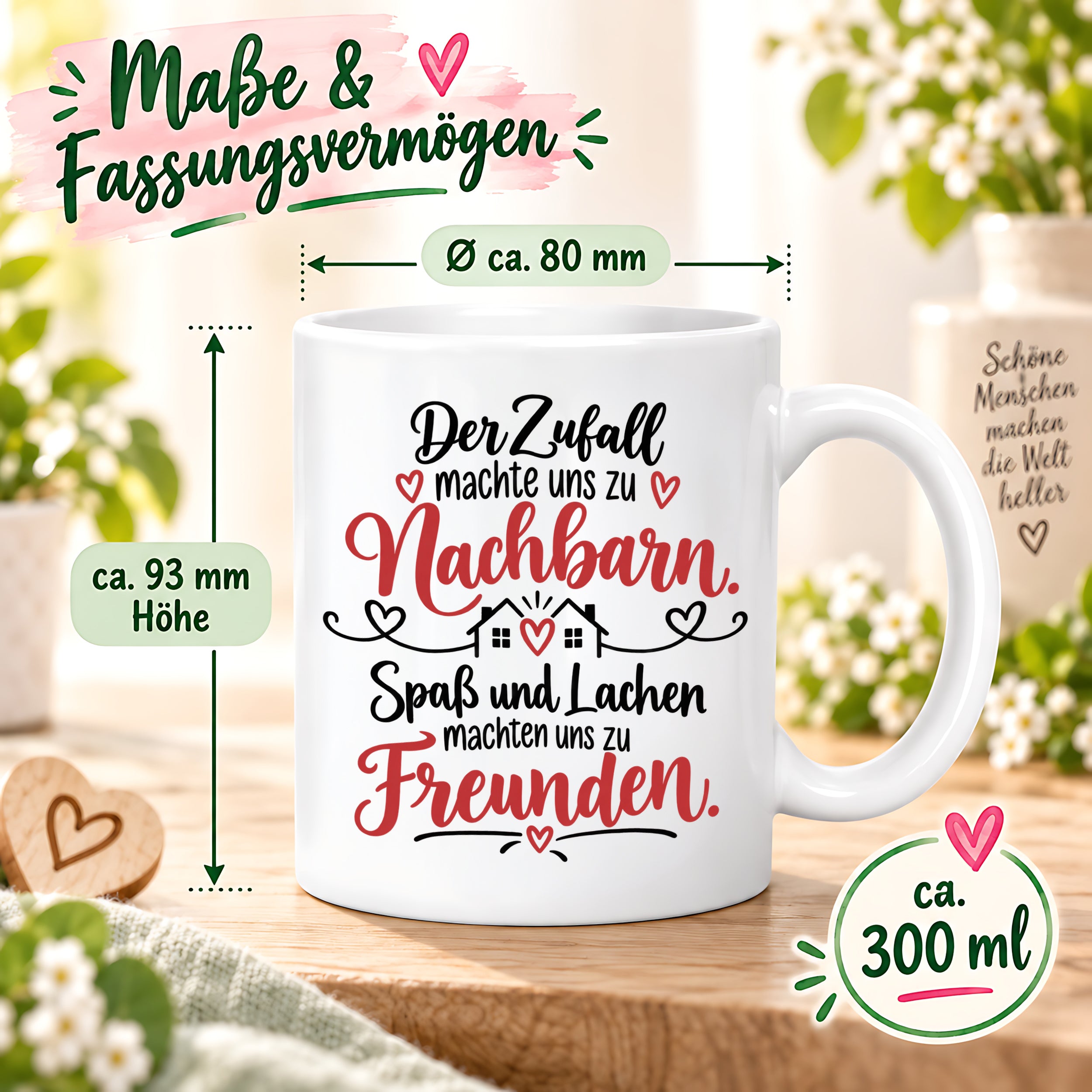 Herzbotschaft Tasse Nachbarn Freunde Geschenk Freundschaft 330 ml