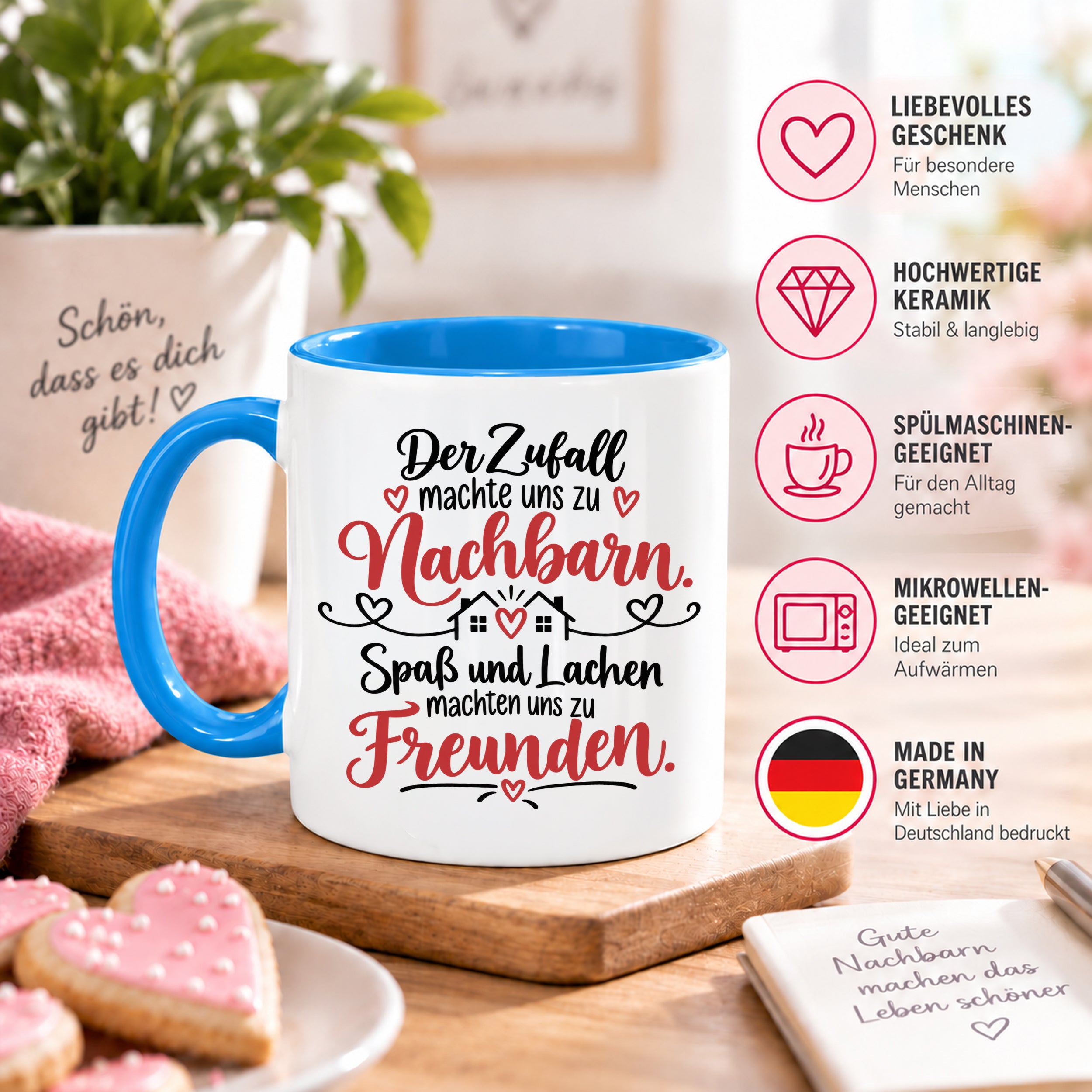 Herzbotschaft Tasse Nachbarn Freunde Geschenk Freundschaft 330 ml