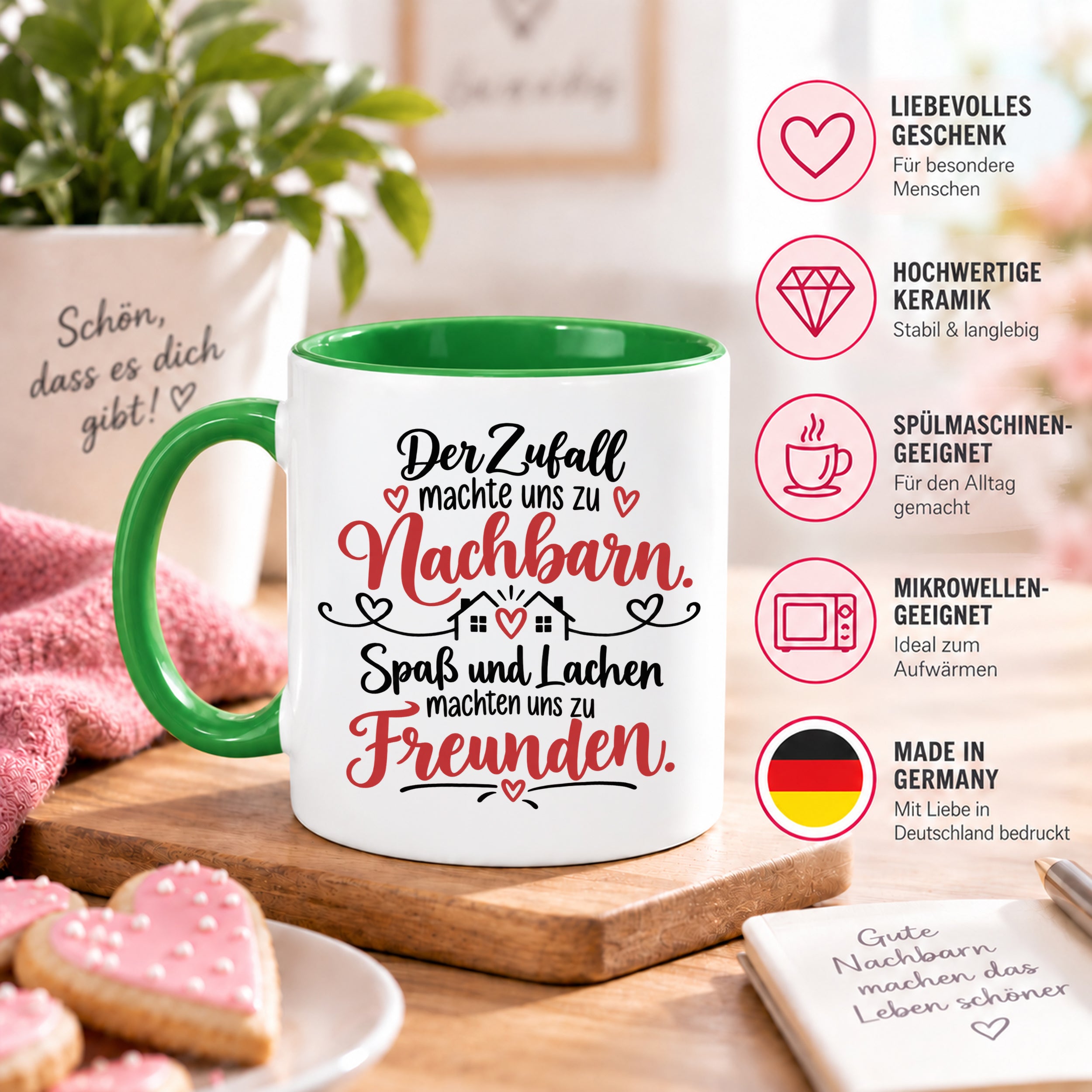 Herzbotschaft Tasse Nachbarn Freunde Geschenk Freundschaft 330 ml