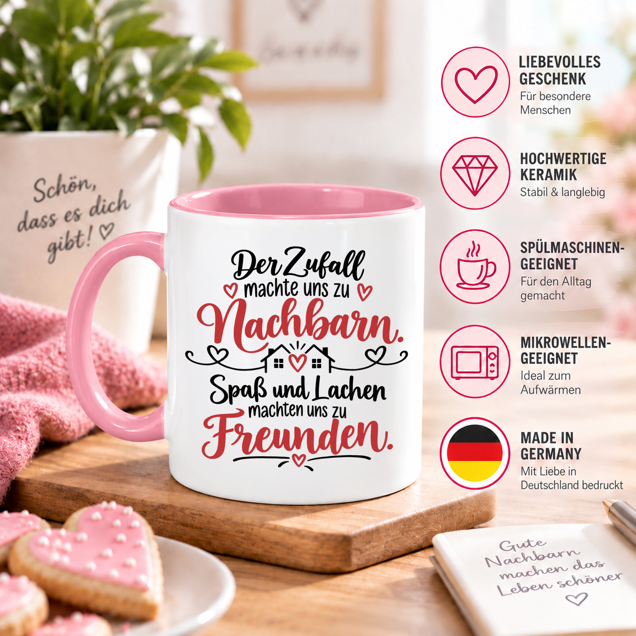 Herzbotschaft Tasse Nachbarn Freunde Geschenk Freundschaft 330 ml