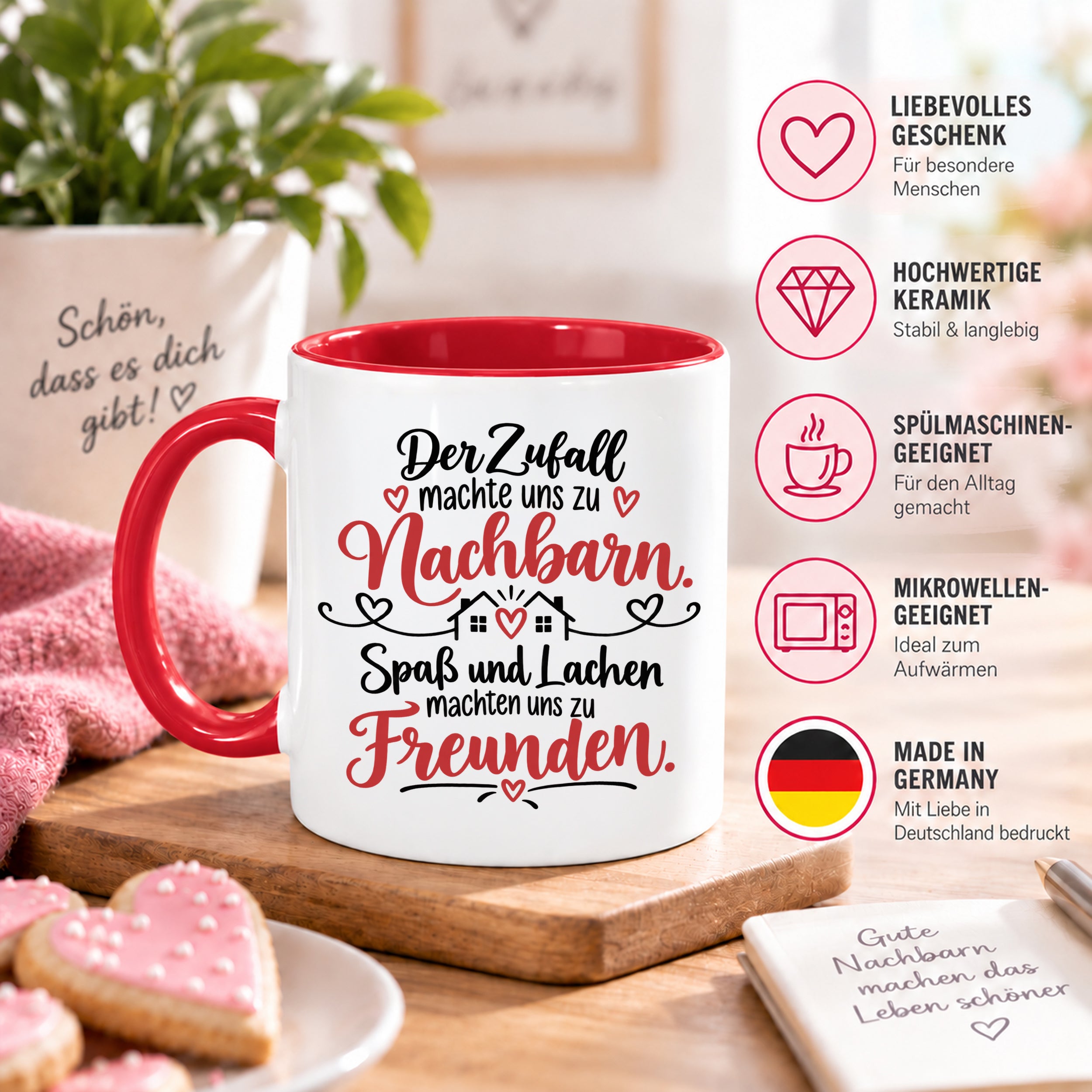 Herzbotschaft Tasse Nachbarn Freunde Geschenk Freundschaft 330 ml