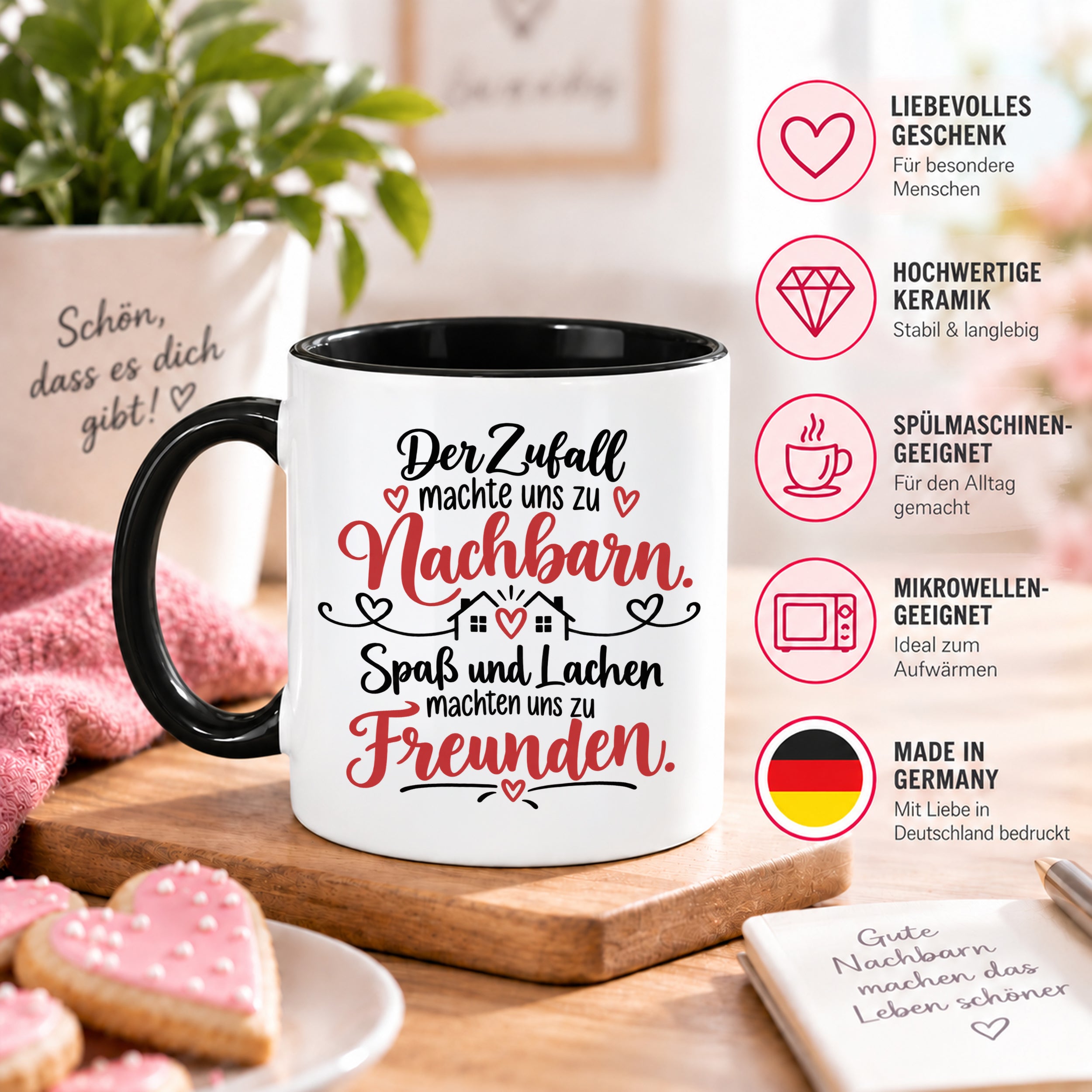 Herzbotschaft Tasse Nachbarn Freunde Geschenk Freundschaft 330 ml