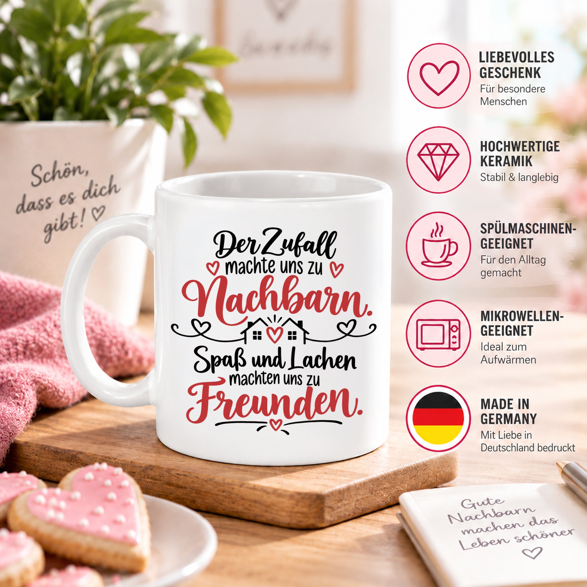 Herzbotschaft Tasse Nachbarn Freunde Geschenk Freundschaft 330 ml