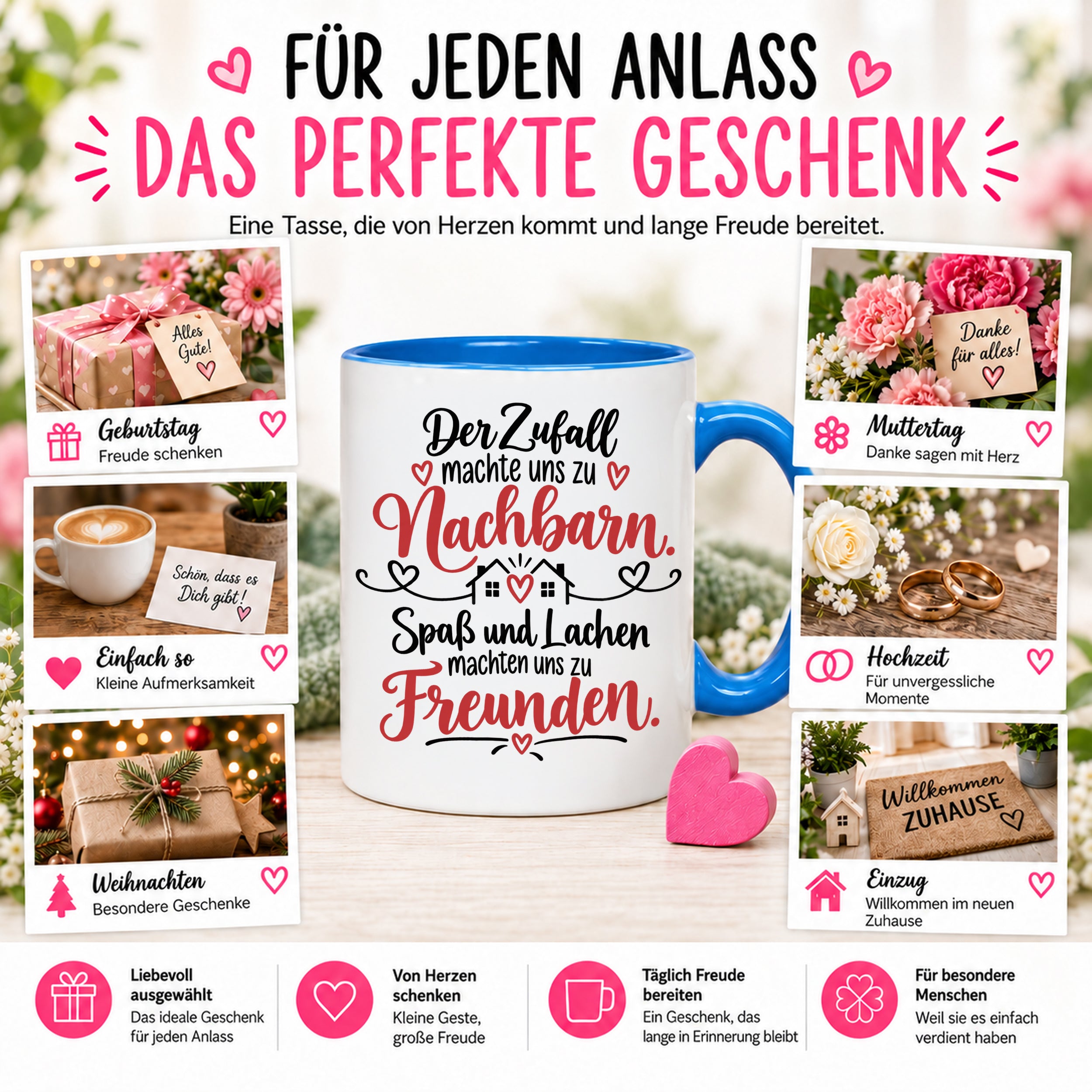 Herzbotschaft Tasse Nachbarn Freunde Geschenk Freundschaft 330 ml