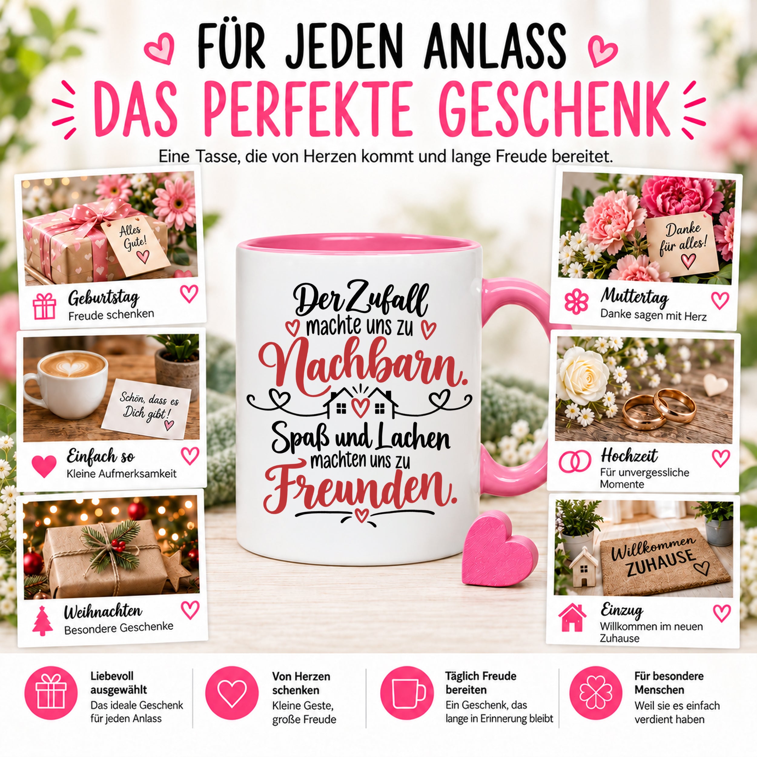 Herzbotschaft Tasse Nachbarn Freunde Geschenk Freundschaft 330 ml