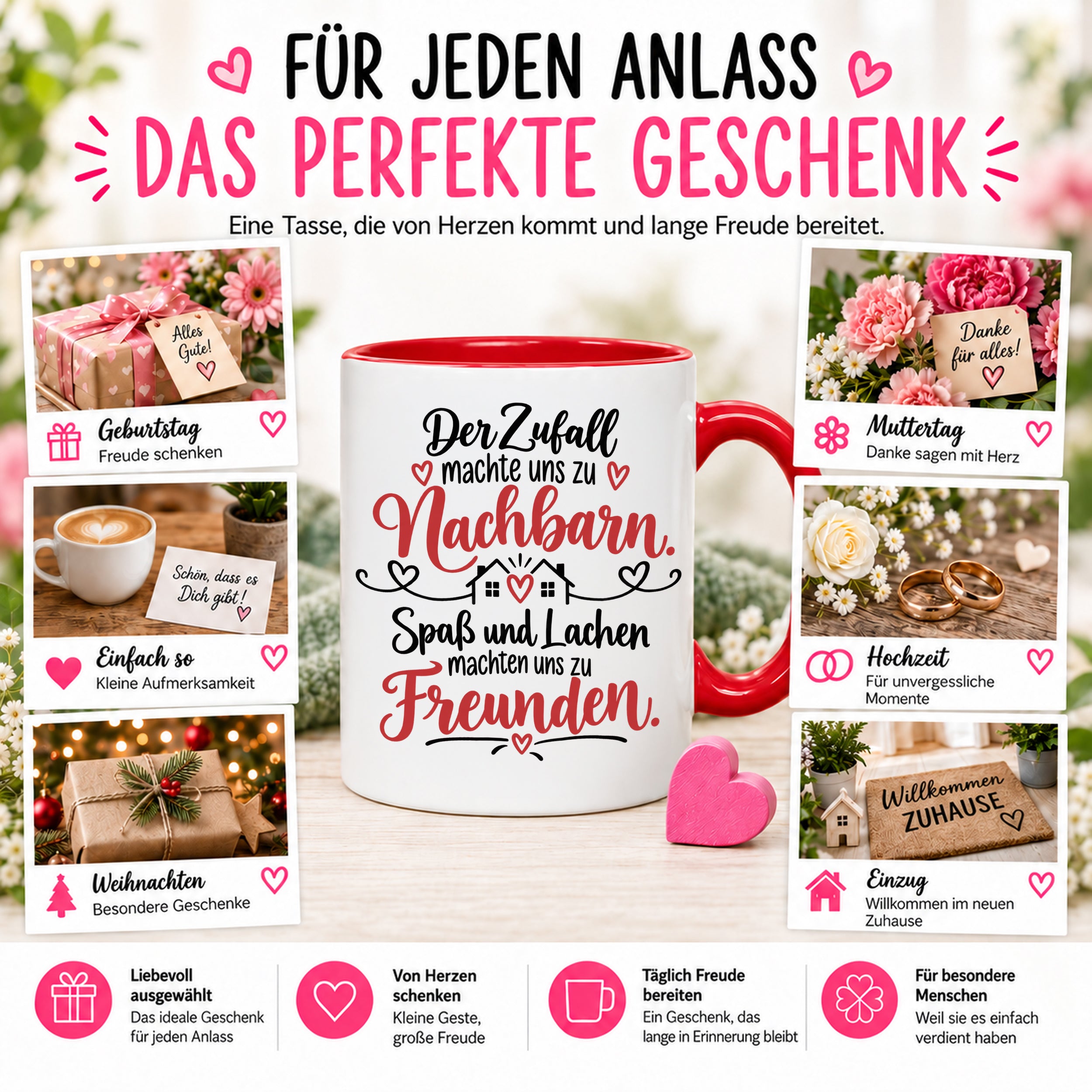 Herzbotschaft Tasse Nachbarn Freunde Geschenk Freundschaft 330 ml