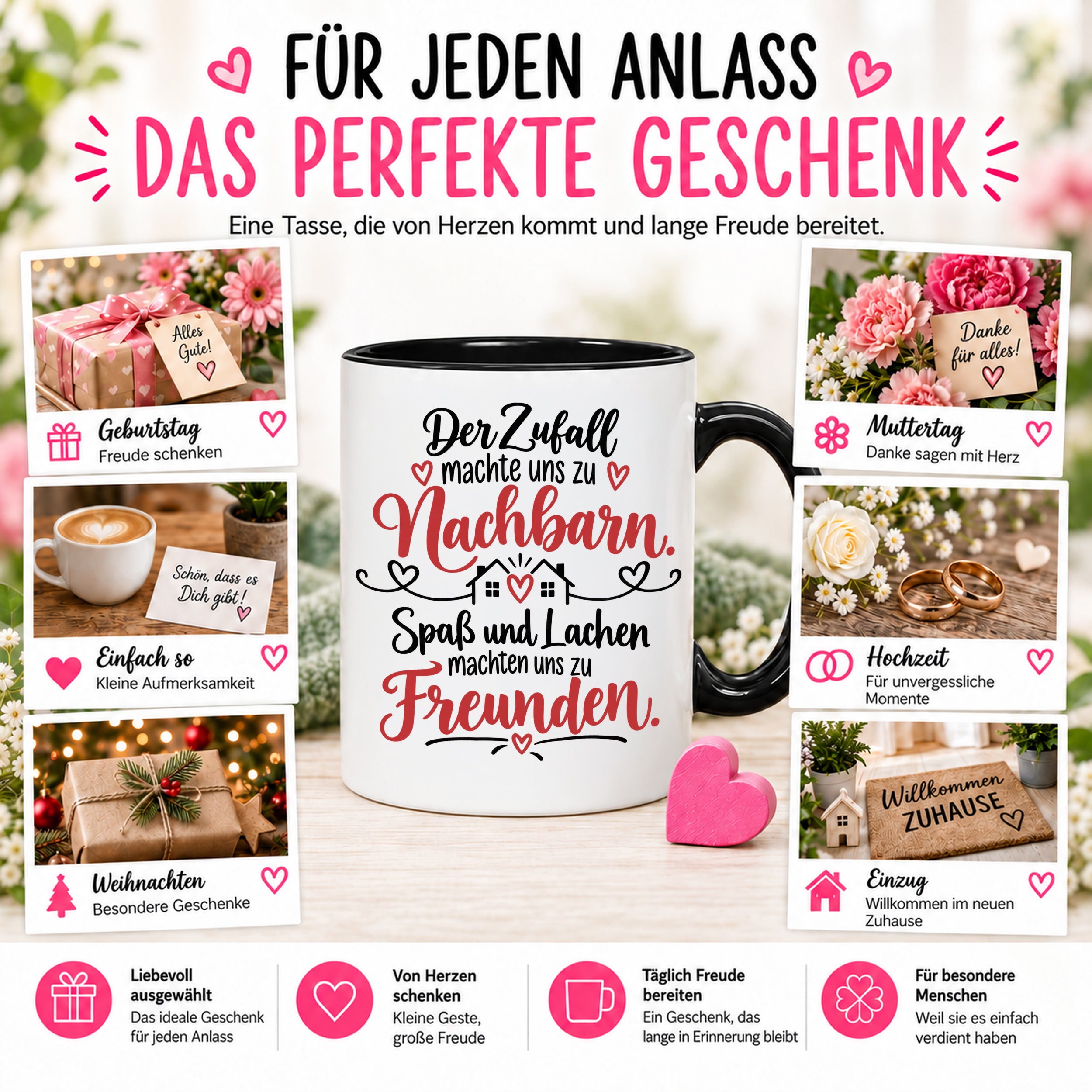 Herzbotschaft Tasse Nachbarn Freunde Geschenk Freundschaft 330 ml