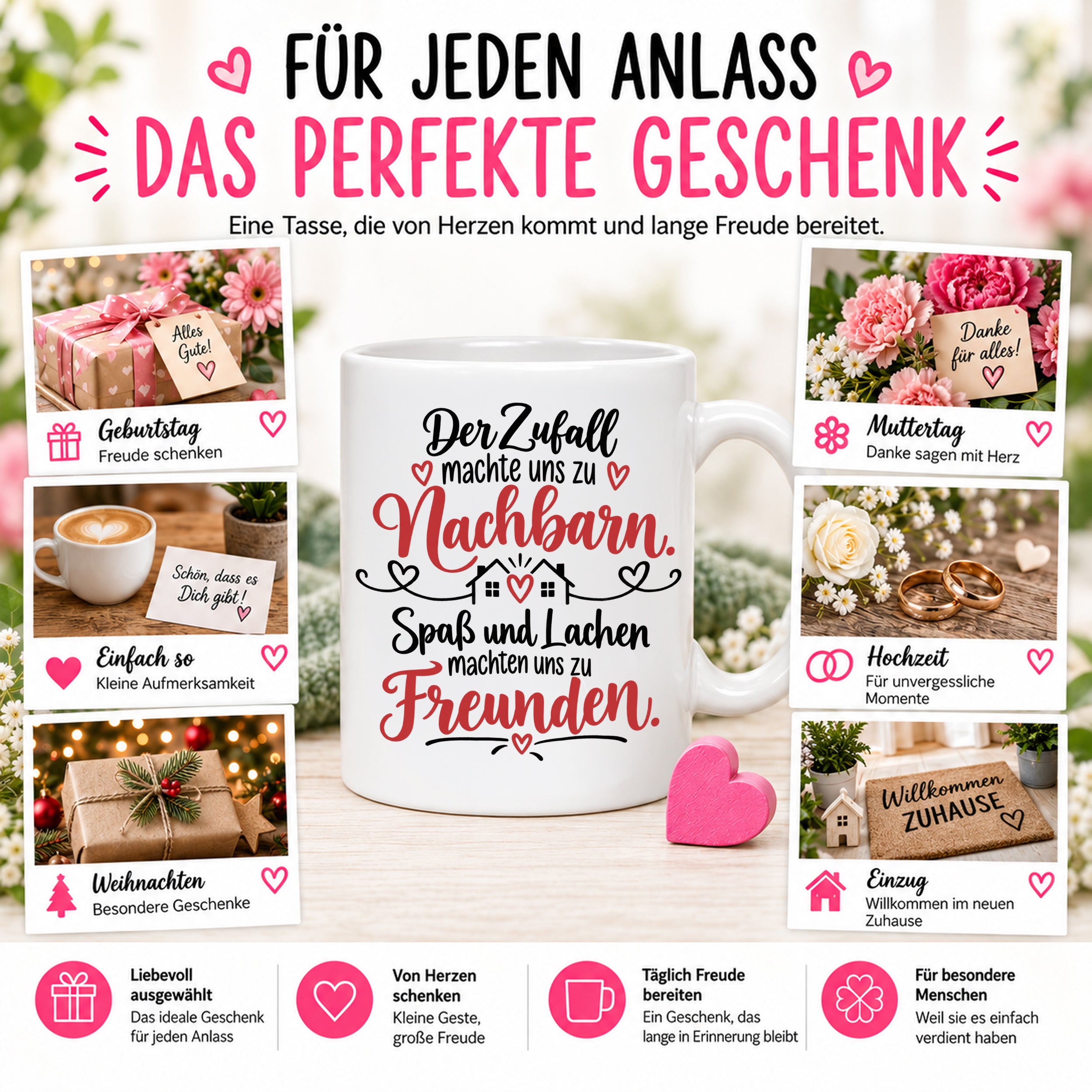 Herzbotschaft Tasse Nachbarn Freunde Geschenk Freundschaft 330 ml