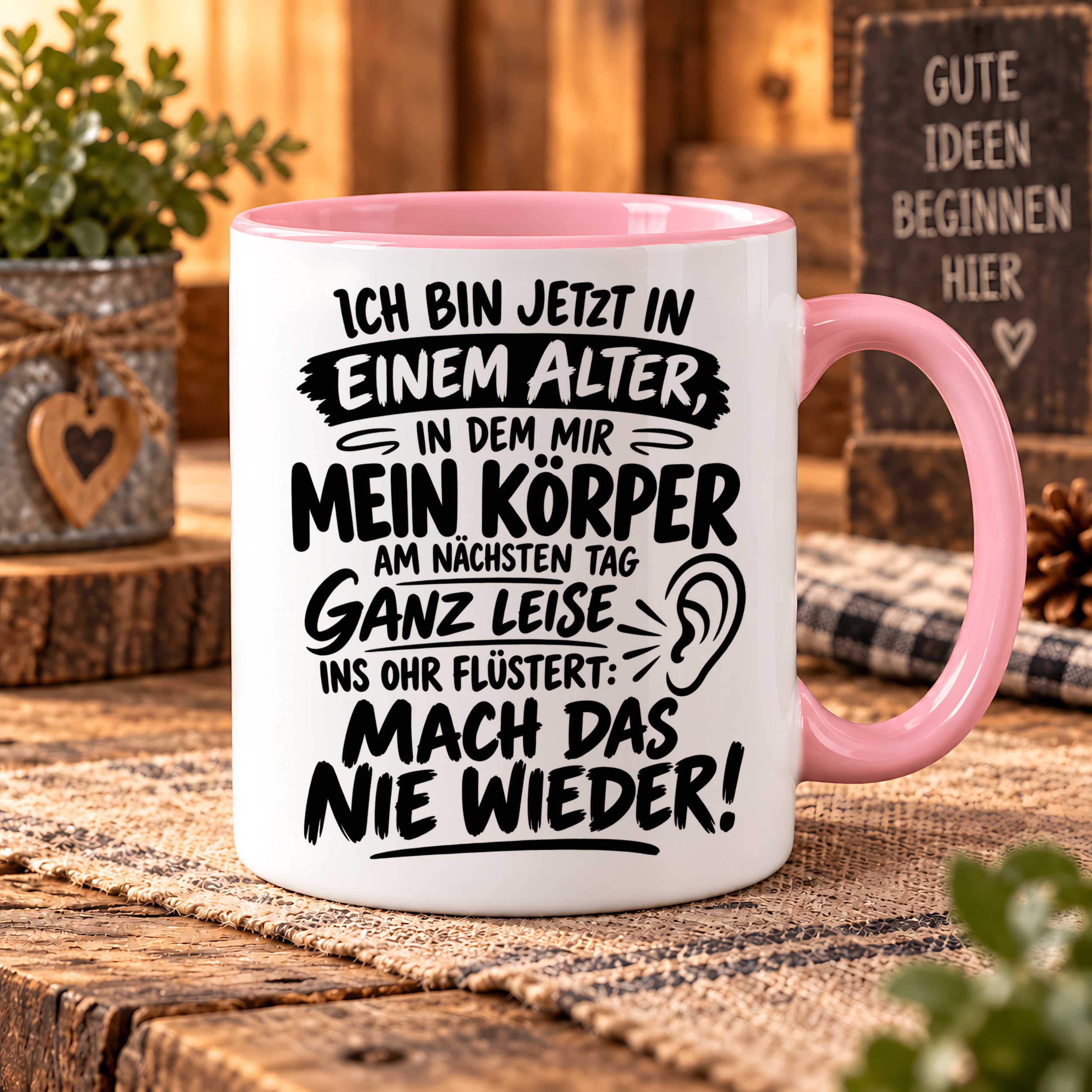 Herzbotschaft Tasse Älterwerden Lustiger Spruch Geschenk 330 ml