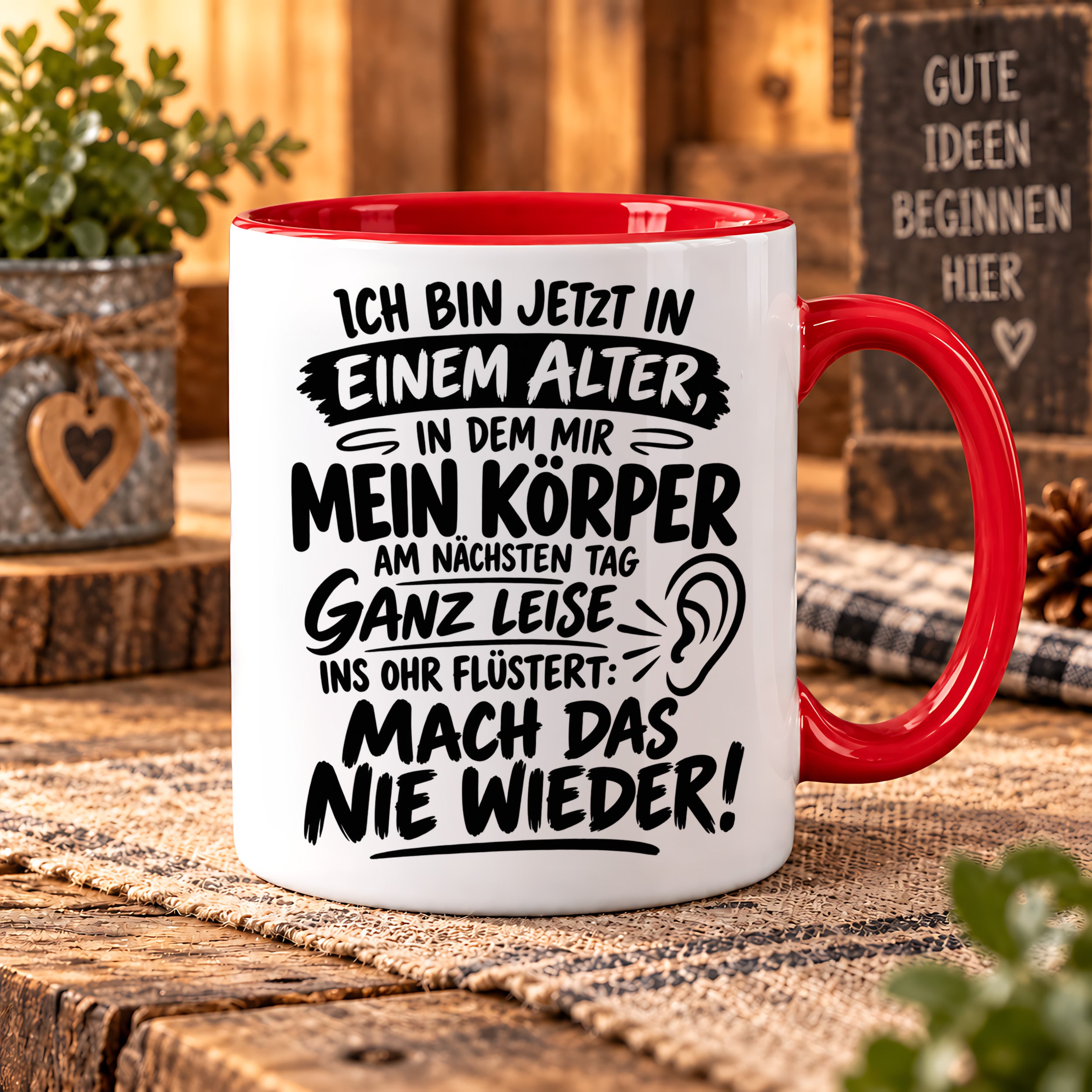 Herzbotschaft Tasse Älterwerden Lustiger Spruch Geschenk 330 ml