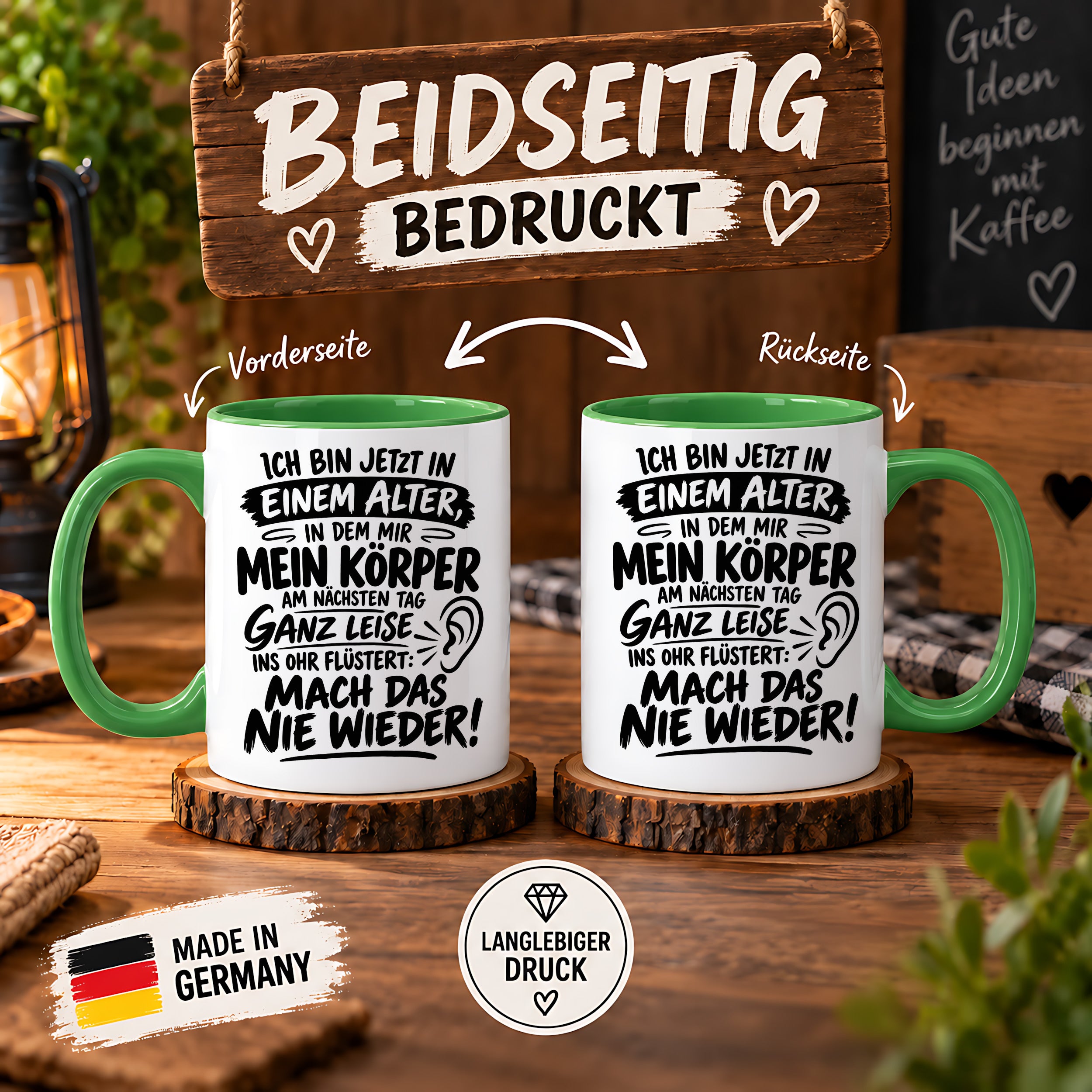 Herzbotschaft Tasse Älterwerden Lustiger Spruch Geschenk 330 ml
