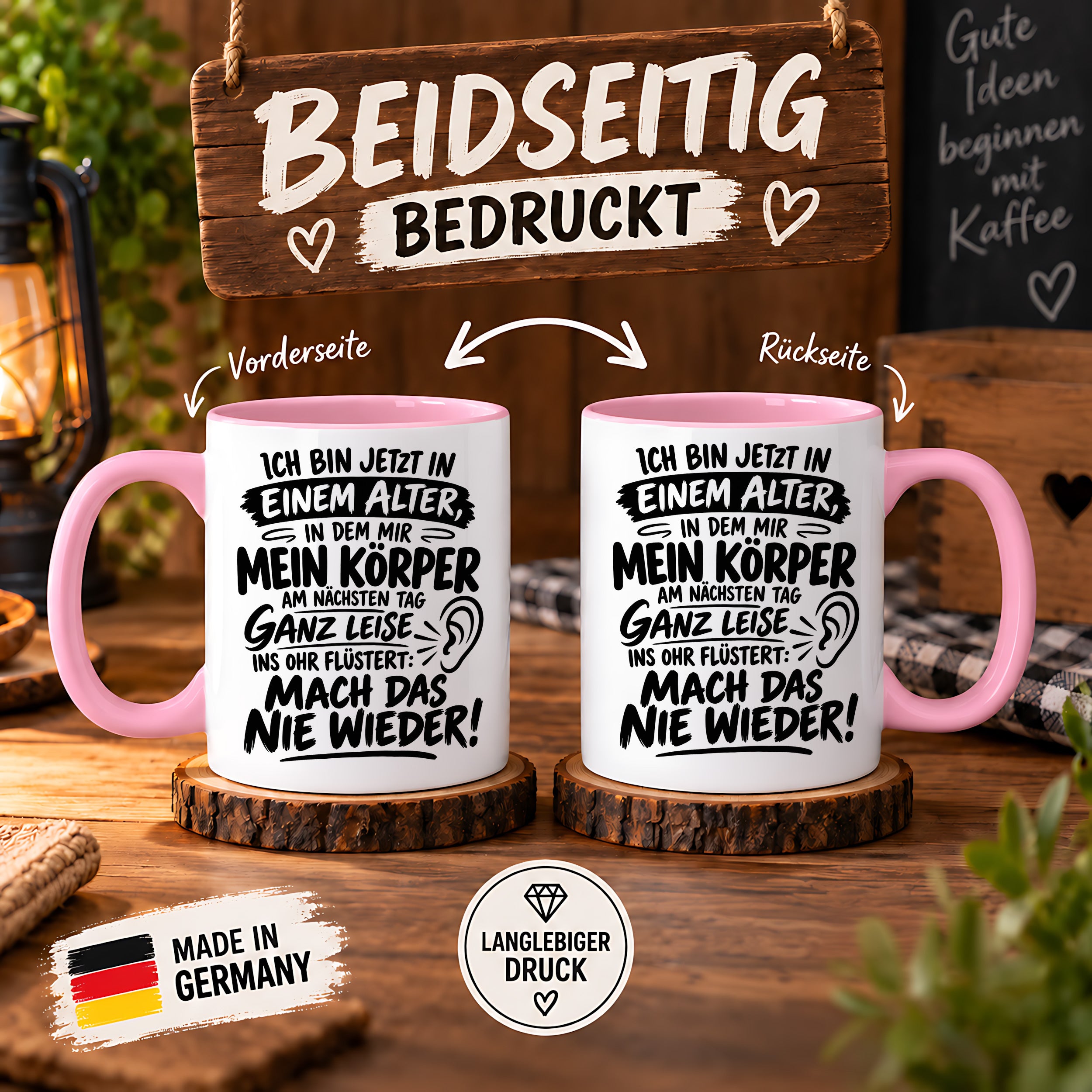 Herzbotschaft Tasse Älterwerden Lustiger Spruch Geschenk 330 ml
