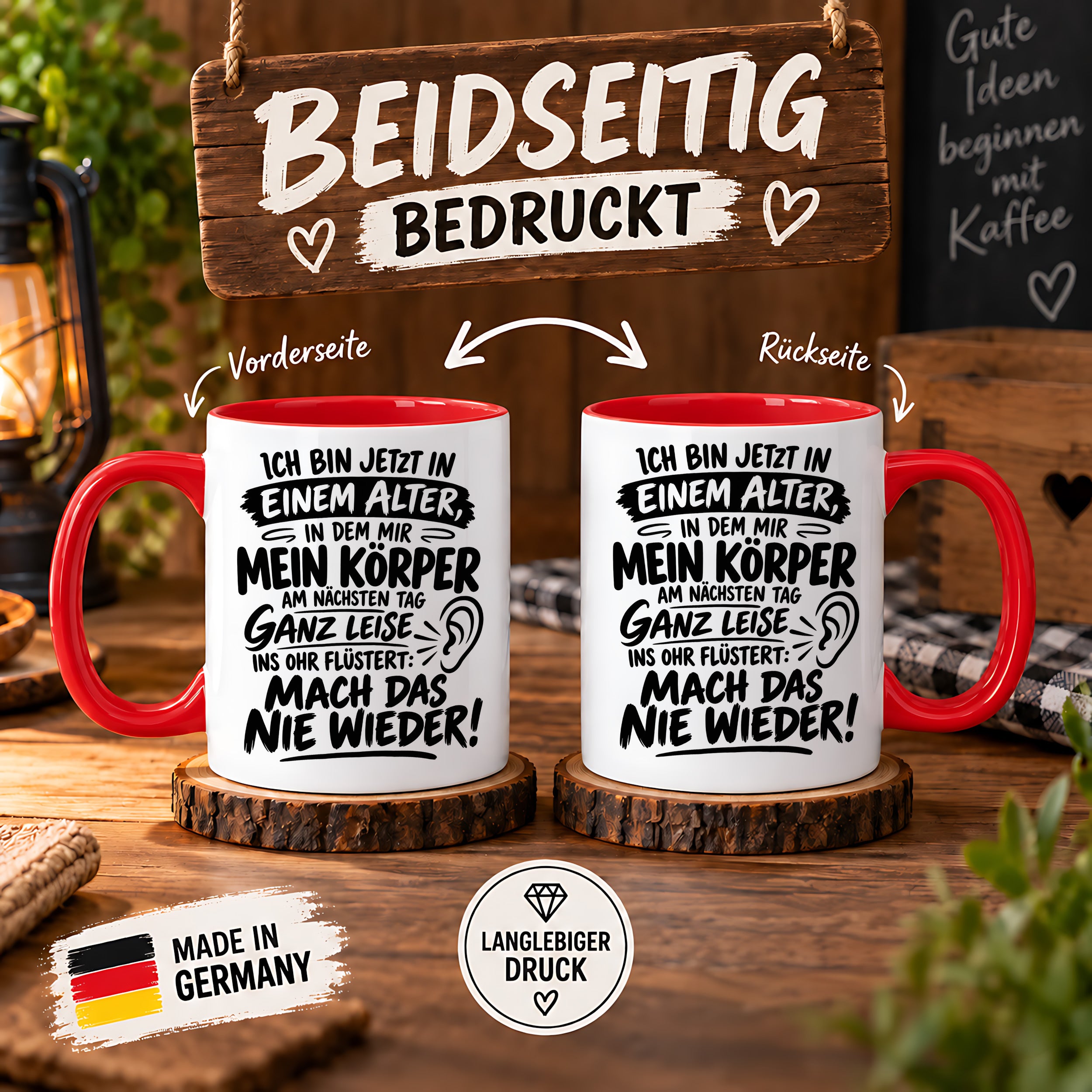 Herzbotschaft Tasse Älterwerden Lustiger Spruch Geschenk 330 ml