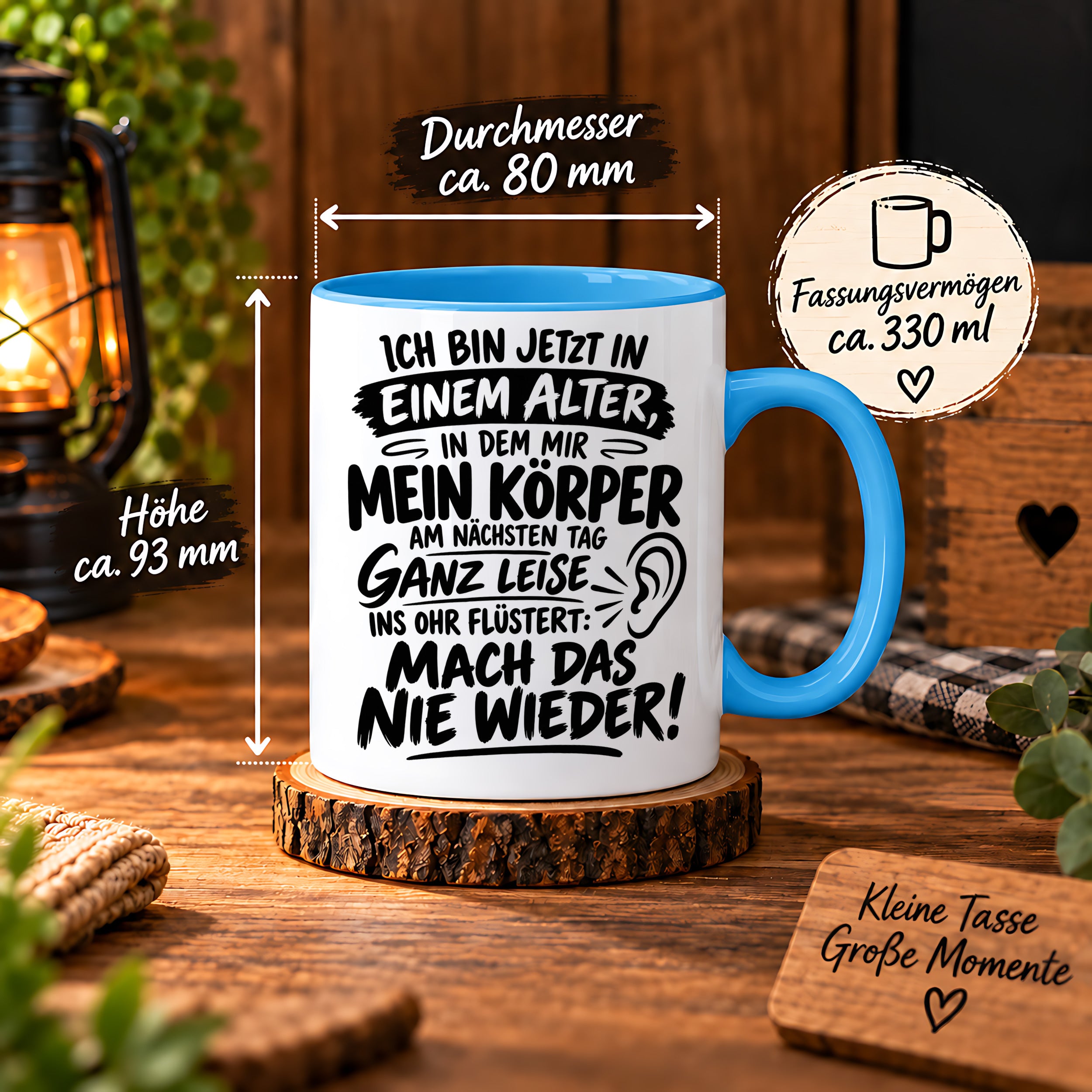 Herzbotschaft Tasse Älterwerden Lustiger Spruch Geschenk 330 ml