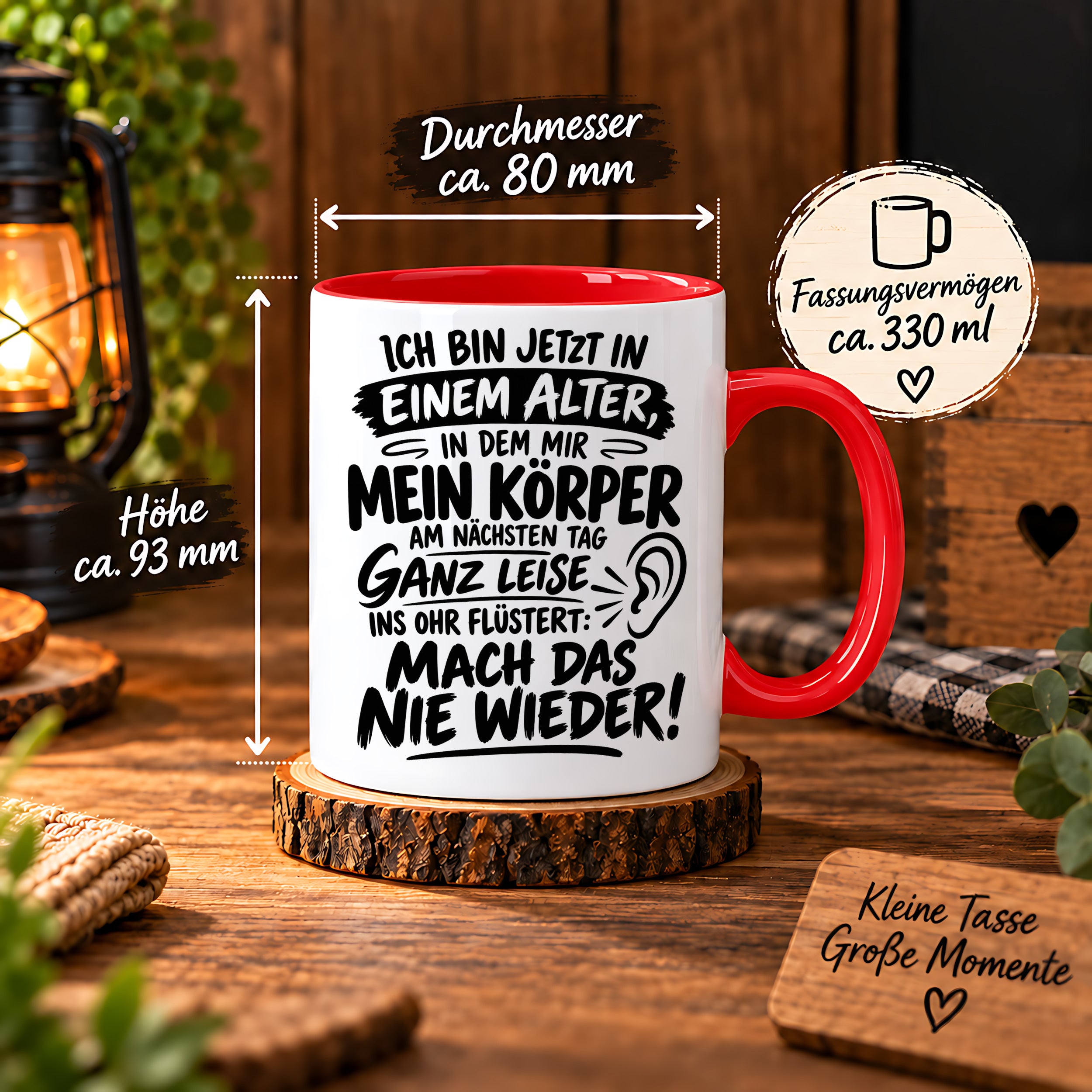 Herzbotschaft Tasse Älterwerden Lustiger Spruch Geschenk 330 ml