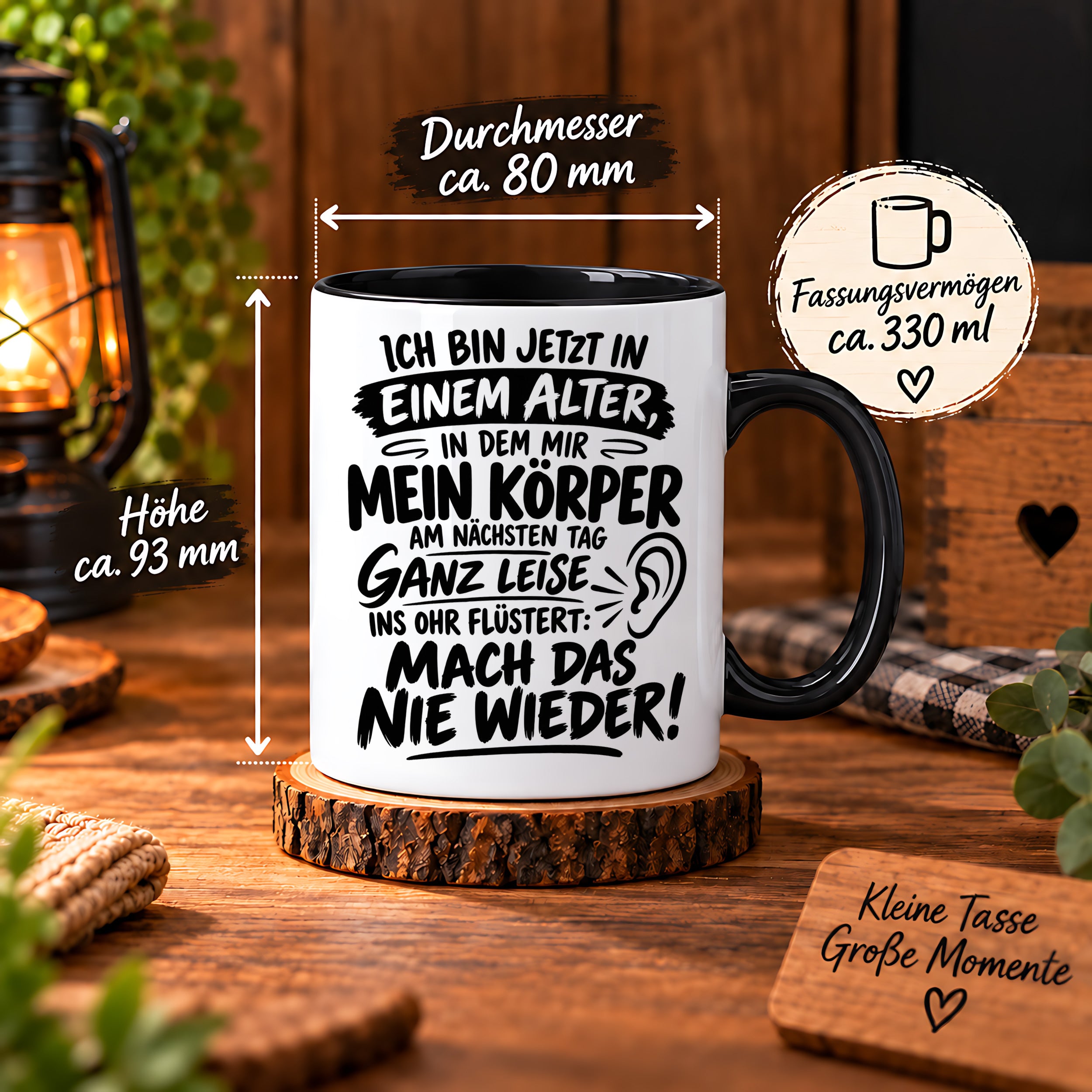 Herzbotschaft Tasse Älterwerden Lustiger Spruch Geschenk 330 ml
