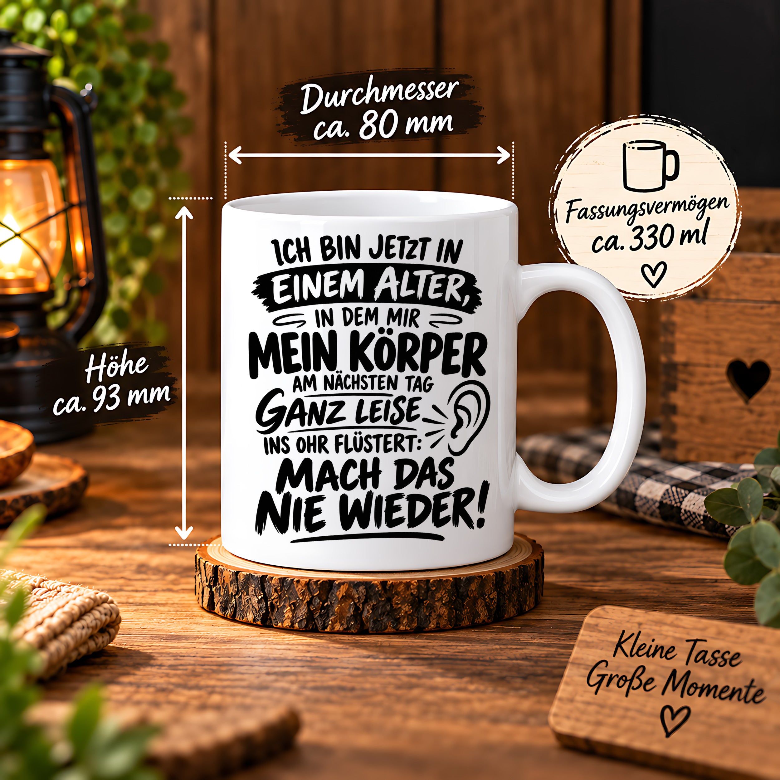 Herzbotschaft Tasse Älterwerden Lustiger Spruch Geschenk 330 ml