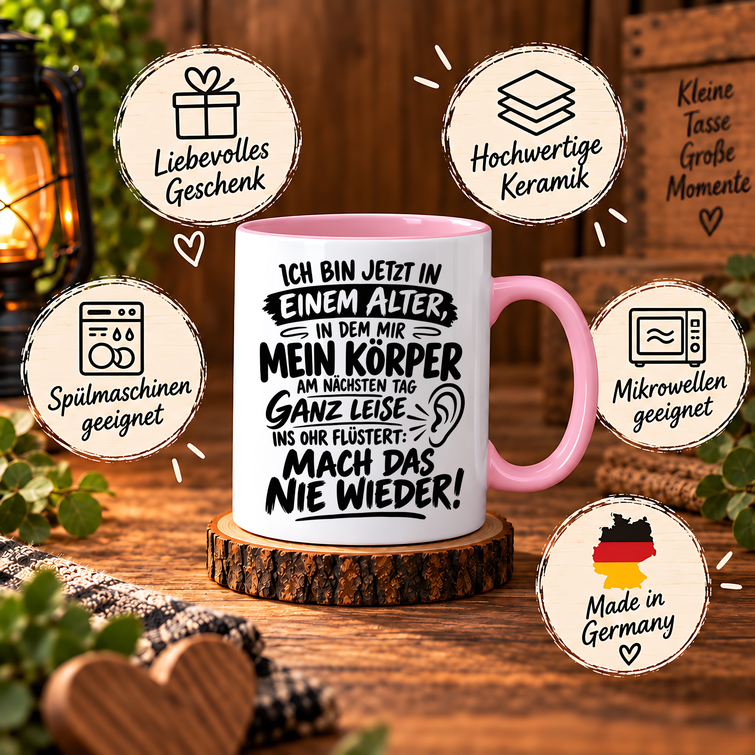 Herzbotschaft Tasse Älterwerden Lustiger Spruch Geschenk 330 ml