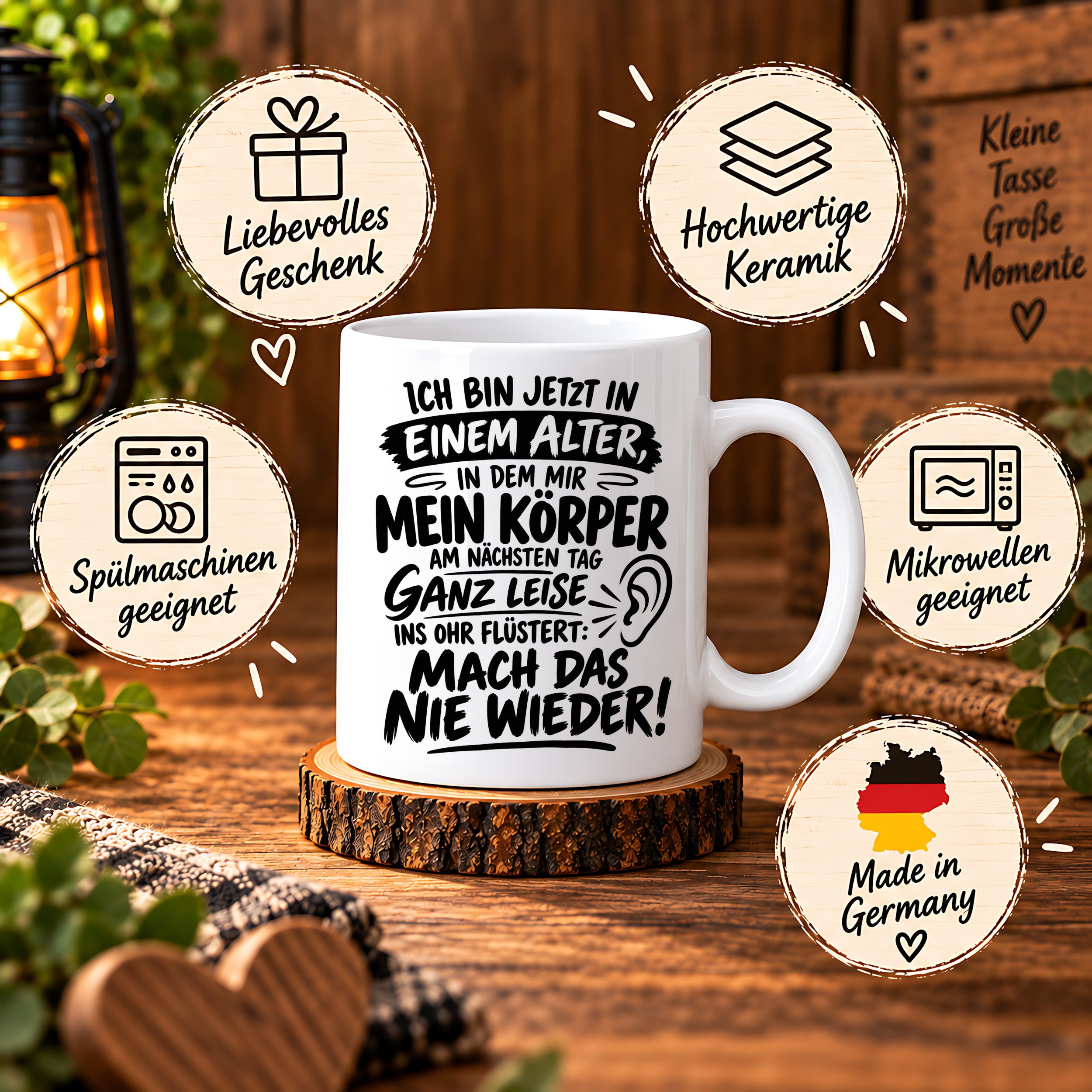 Herzbotschaft Tasse Älterwerden Lustiger Spruch Geschenk 330 ml