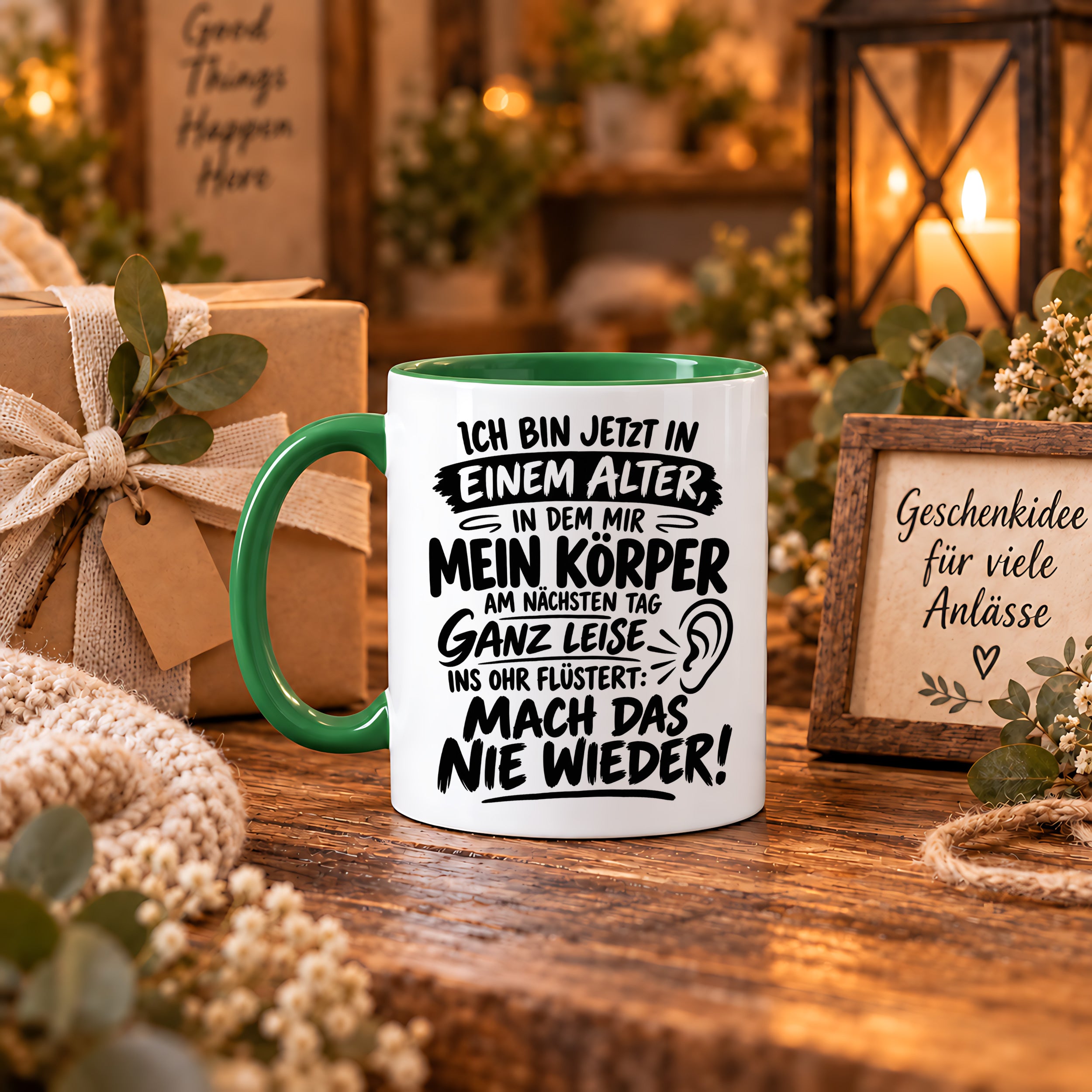 Herzbotschaft Tasse Älterwerden Lustiger Spruch Geschenk 330 ml