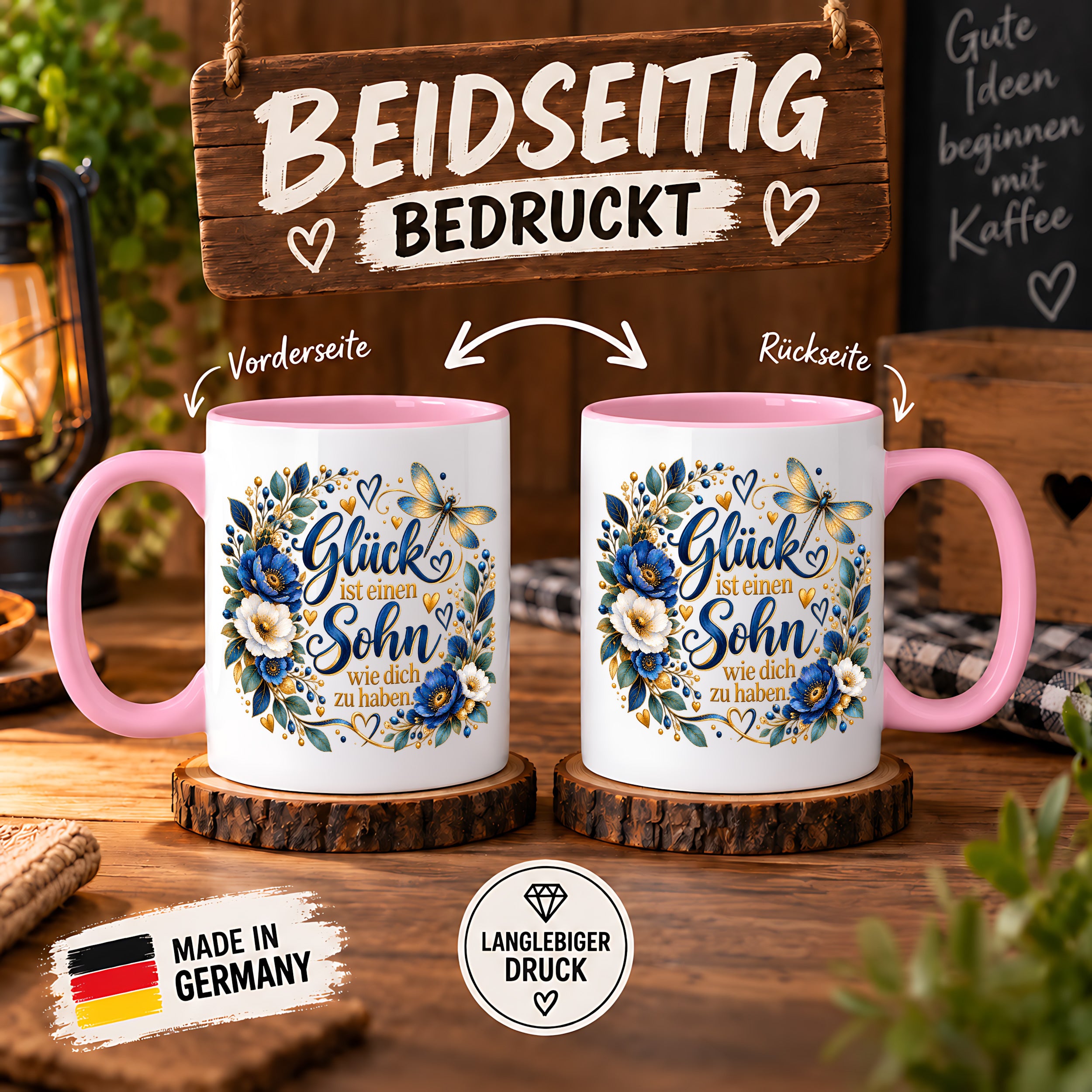 Herzbotschaft Tasse Sohn, Glück ist einen Sohn wie dich zu haben – Geschenk
