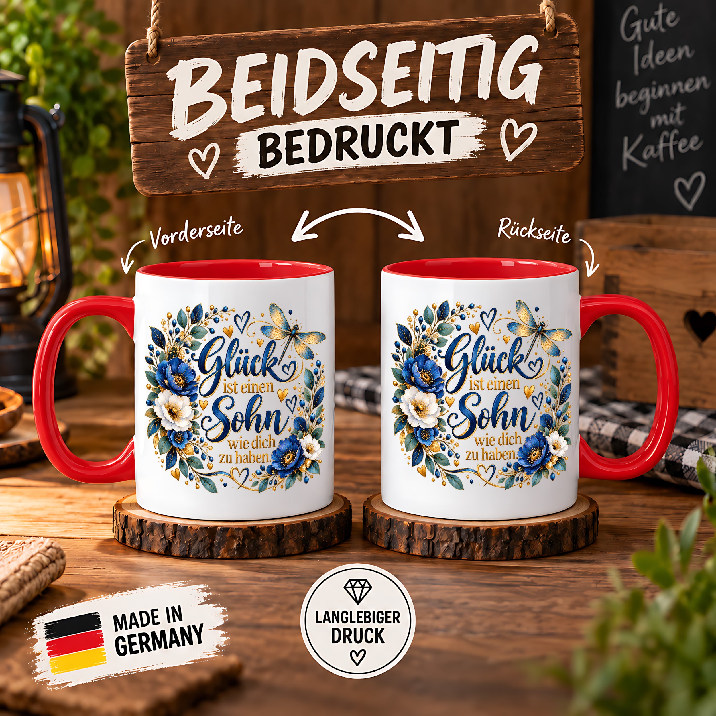 Herzbotschaft Tasse Sohn, Glück ist einen Sohn wie dich zu haben – Geschenk