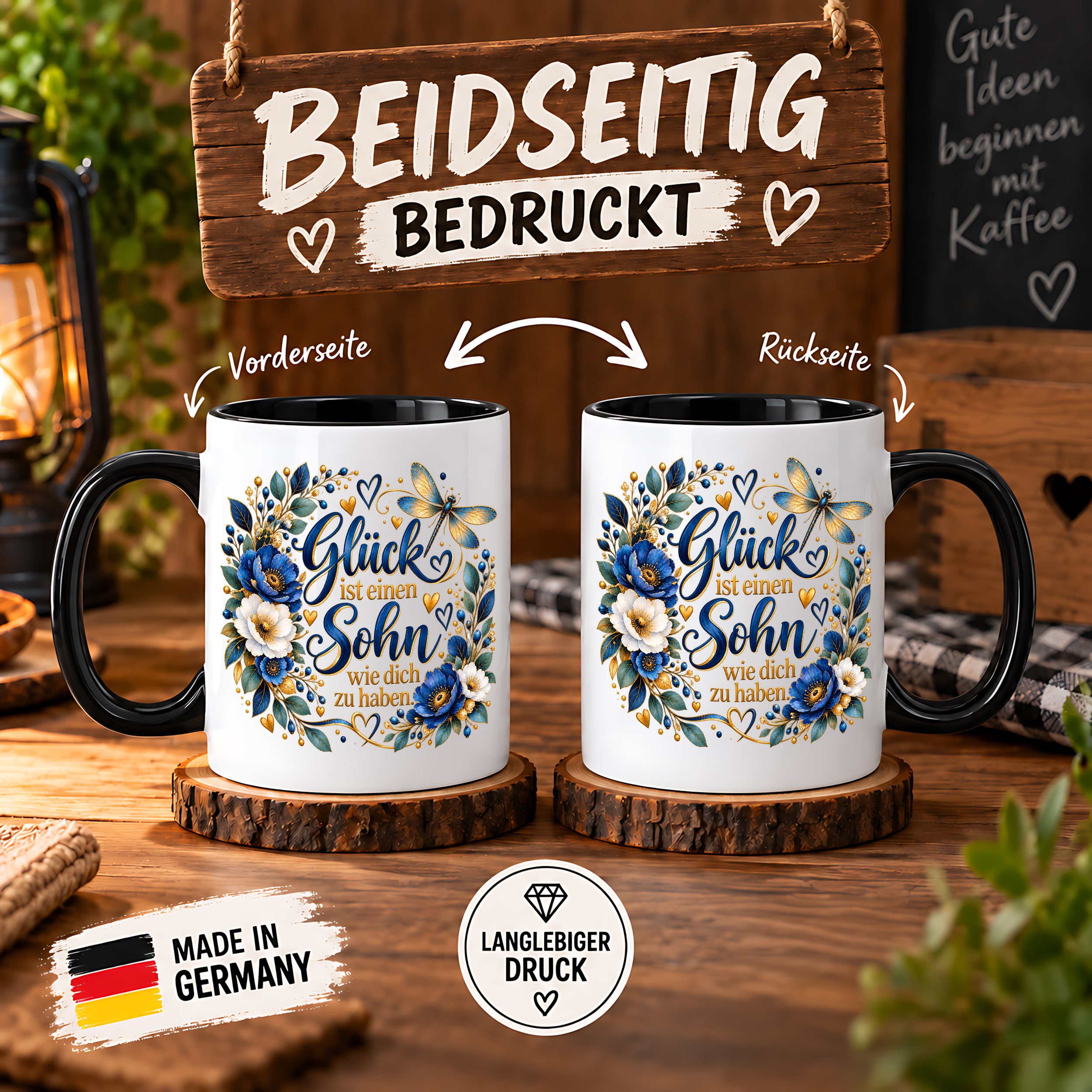 Herzbotschaft Tasse Sohn, Glück ist einen Sohn wie dich zu haben – Geschenk