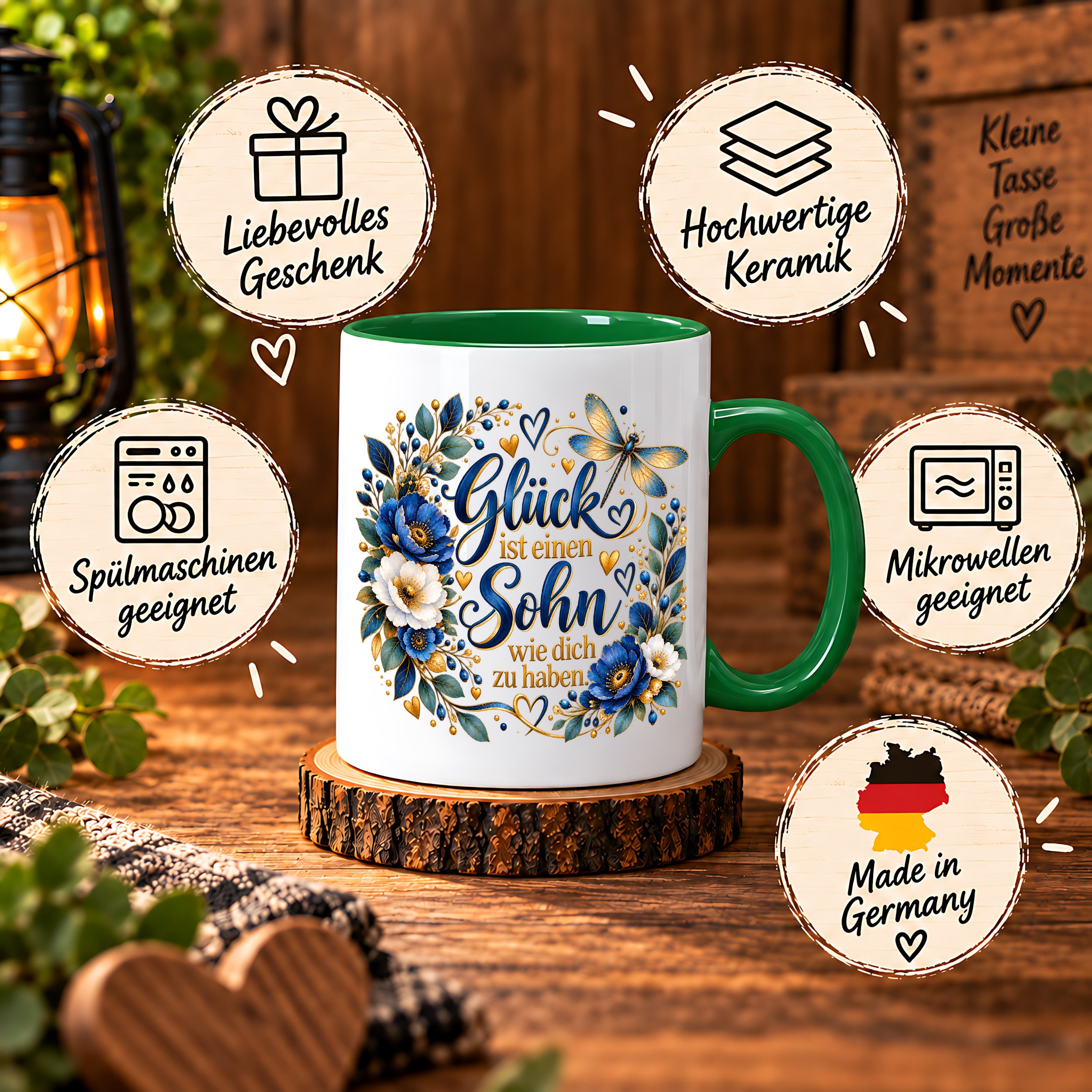Herzbotschaft Tasse Sohn, Glück ist einen Sohn wie dich zu haben – Geschenk