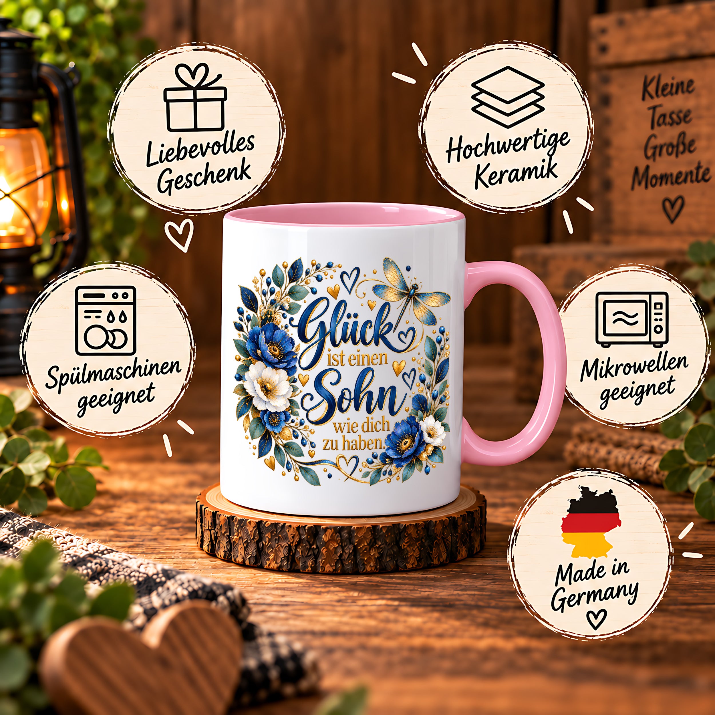 Herzbotschaft Tasse Sohn, Glück ist einen Sohn wie dich zu haben – Geschenk