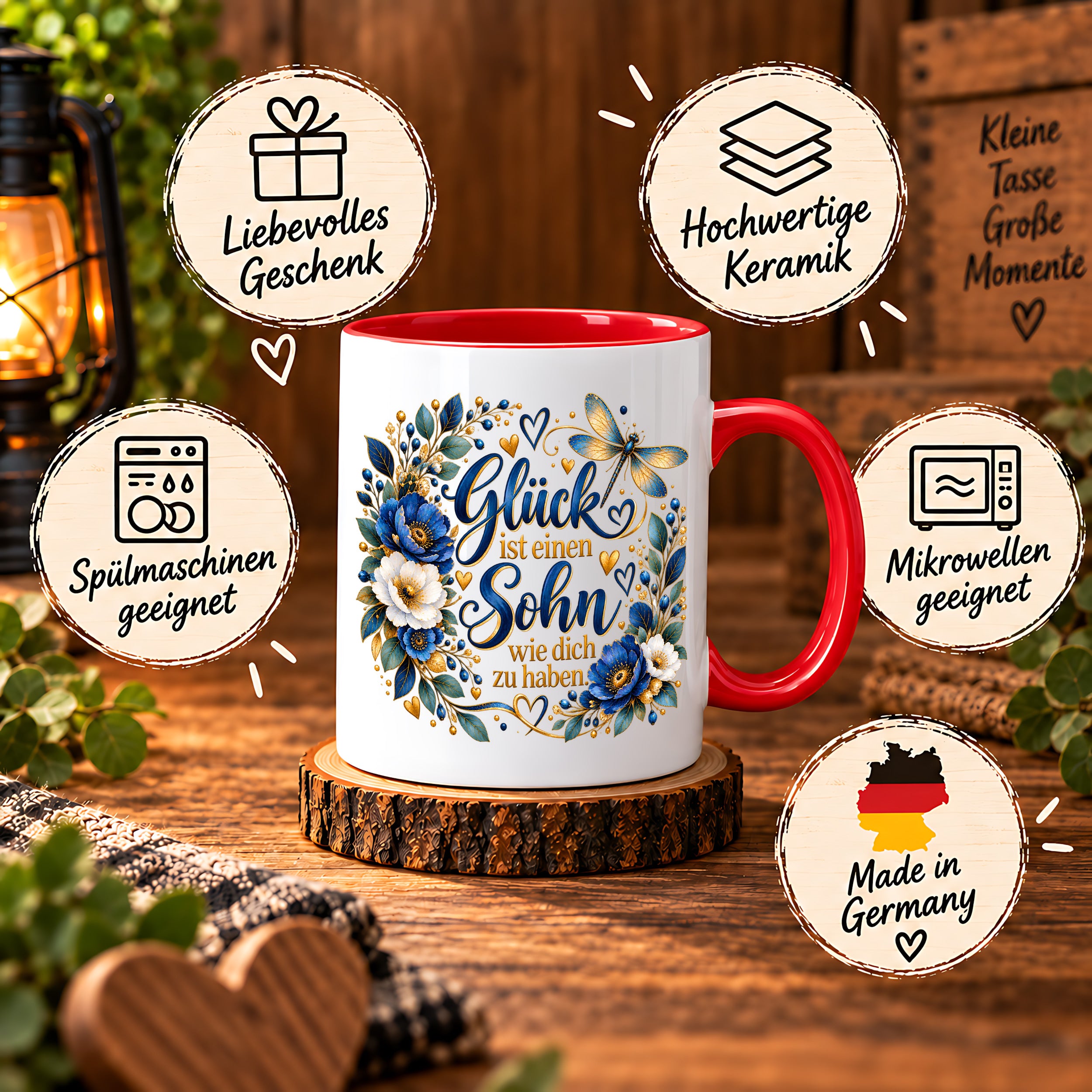 Herzbotschaft Tasse Sohn, Glück ist einen Sohn wie dich zu haben – Geschenk