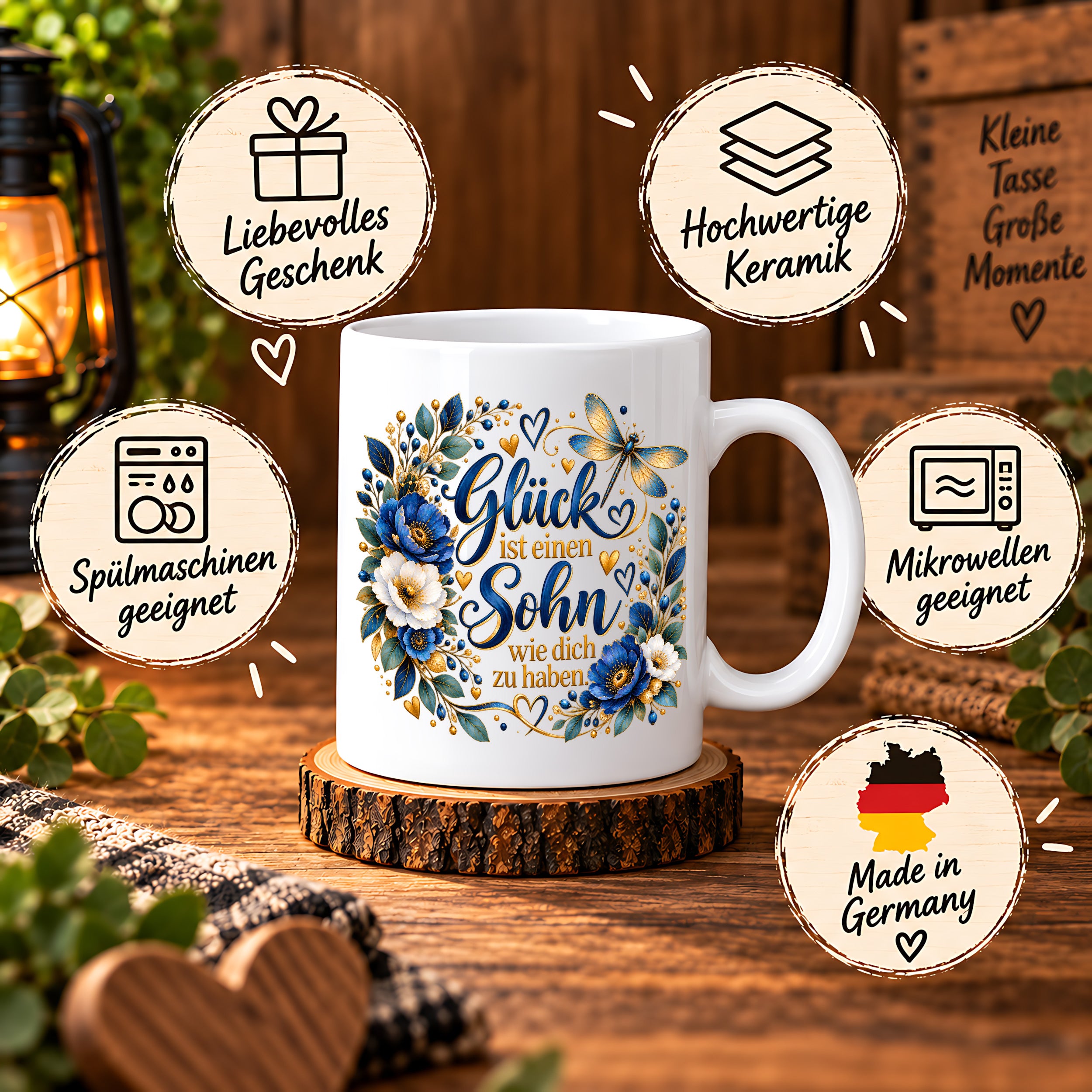 Herzbotschaft Tasse Sohn, Glück ist einen Sohn wie dich zu haben – Geschenk