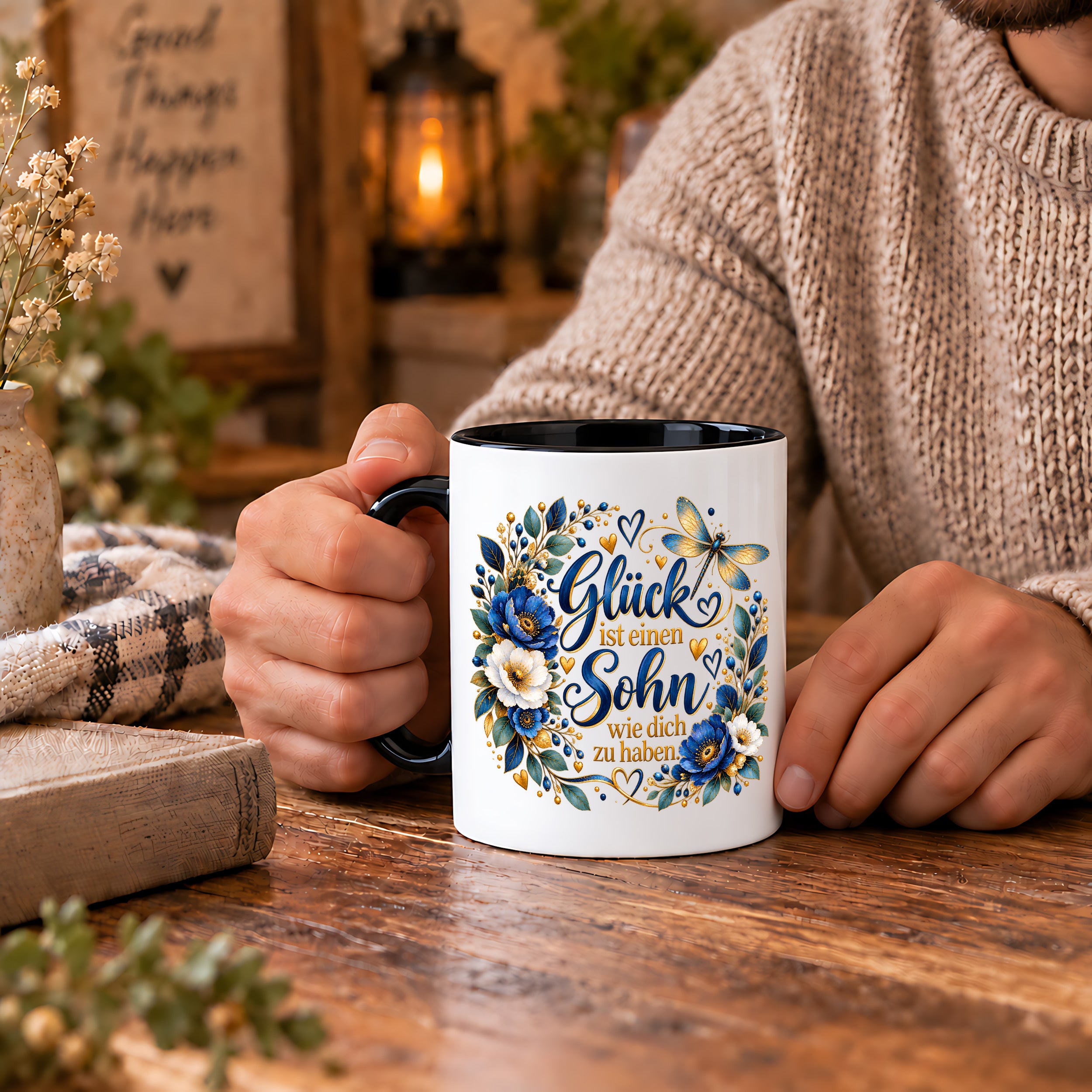 Herzbotschaft Tasse Sohn, Glück ist einen Sohn wie dich zu haben – Geschenk