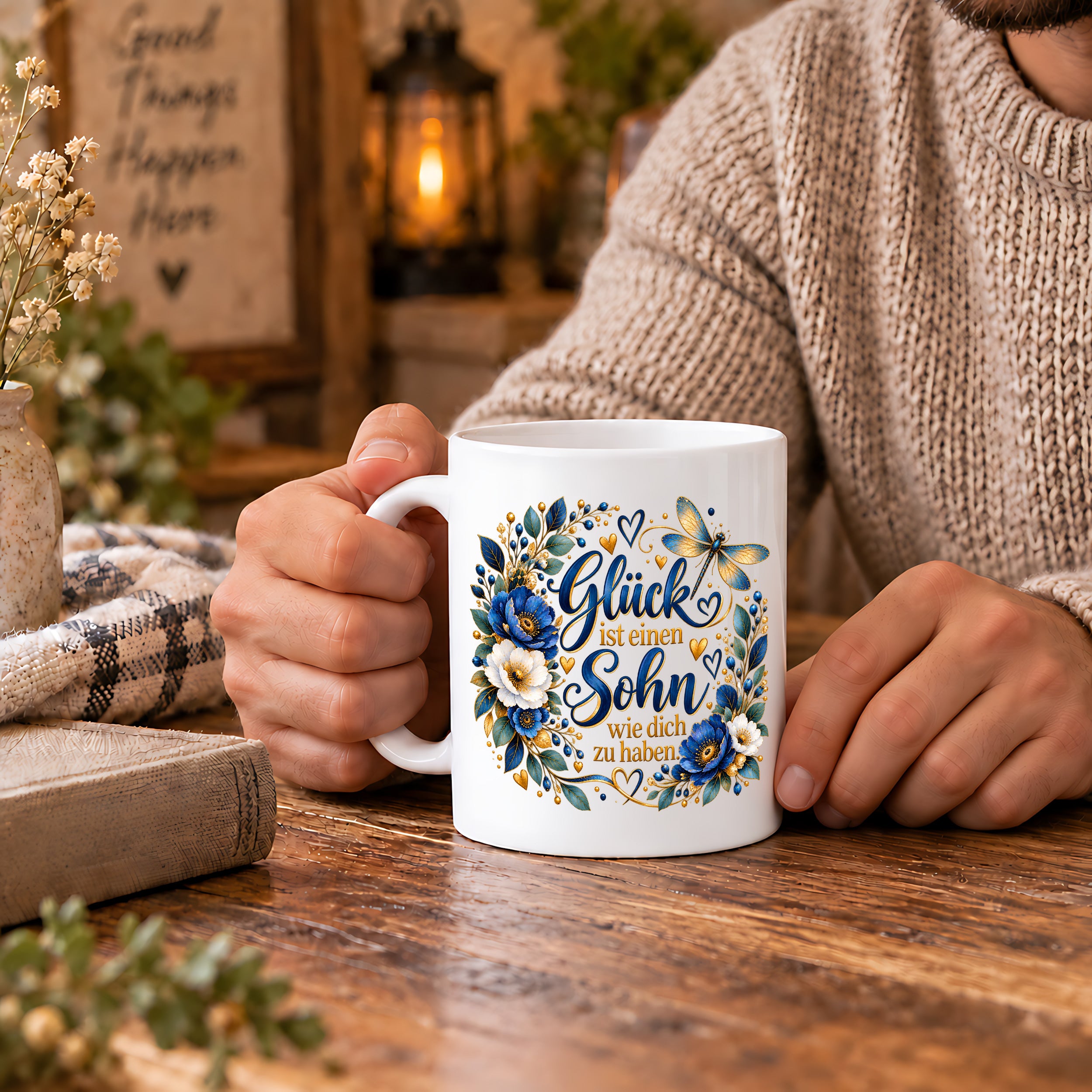 Herzbotschaft Tasse Sohn, Glück ist einen Sohn wie dich zu haben – Geschenk