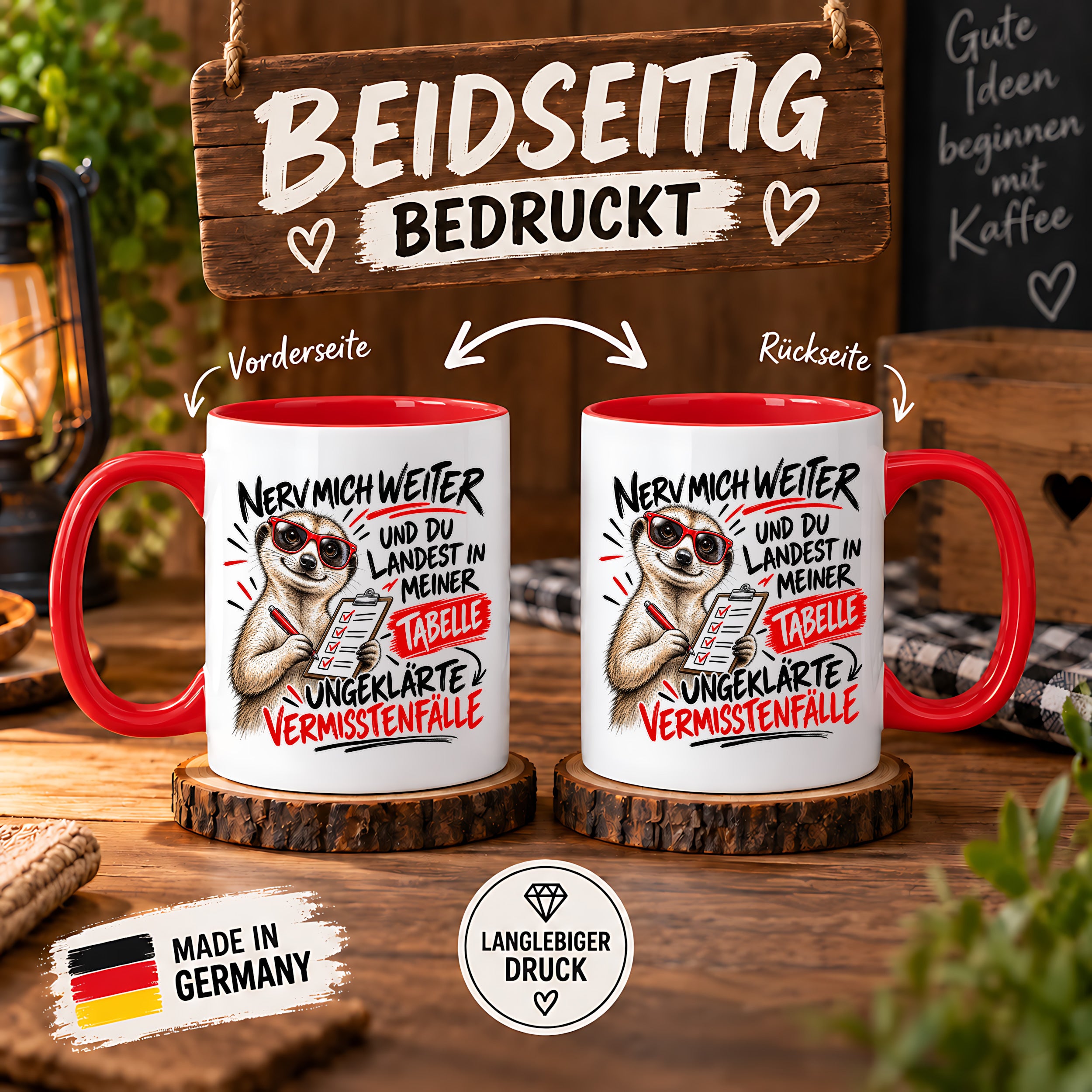 Herzbotschaft Tasse Nerv mich weiter – Lustige Erdmännchen Tasse Geschenk